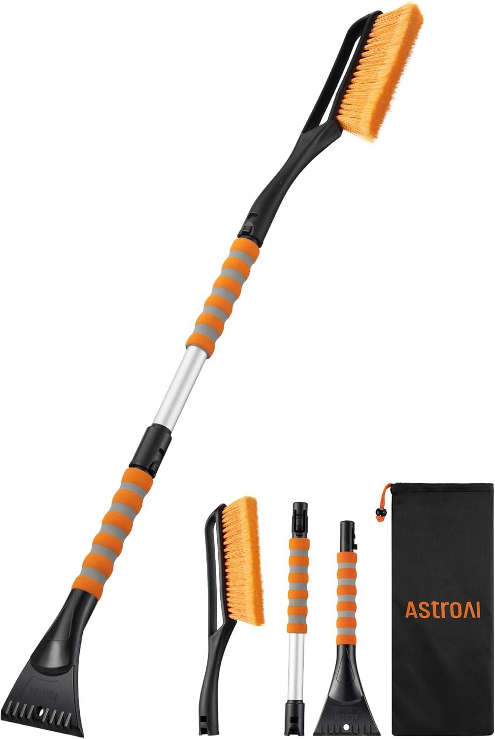 imageAstroAI 27quot Snow Brush and Ice Scrapers for Car Windshield Detachable Snow Scrapers with Ergonomic Foam Grip for Cars Trucks SUVs Heavy Duty ABS PVC Brush RedOrange