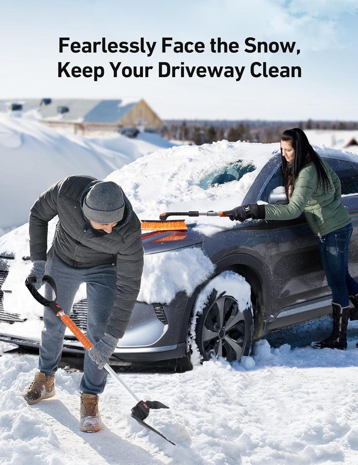 imageAstroAI 2quot 1 Ice Scraper ampamp Snow Shovel Kit 472quot Ice Scrapers for Car Windshield and 360 Pivoting Snow Brush Extendable Snow Shovel with Foam Grip for Car Trucks SUVs VehiclesOrangeOrange