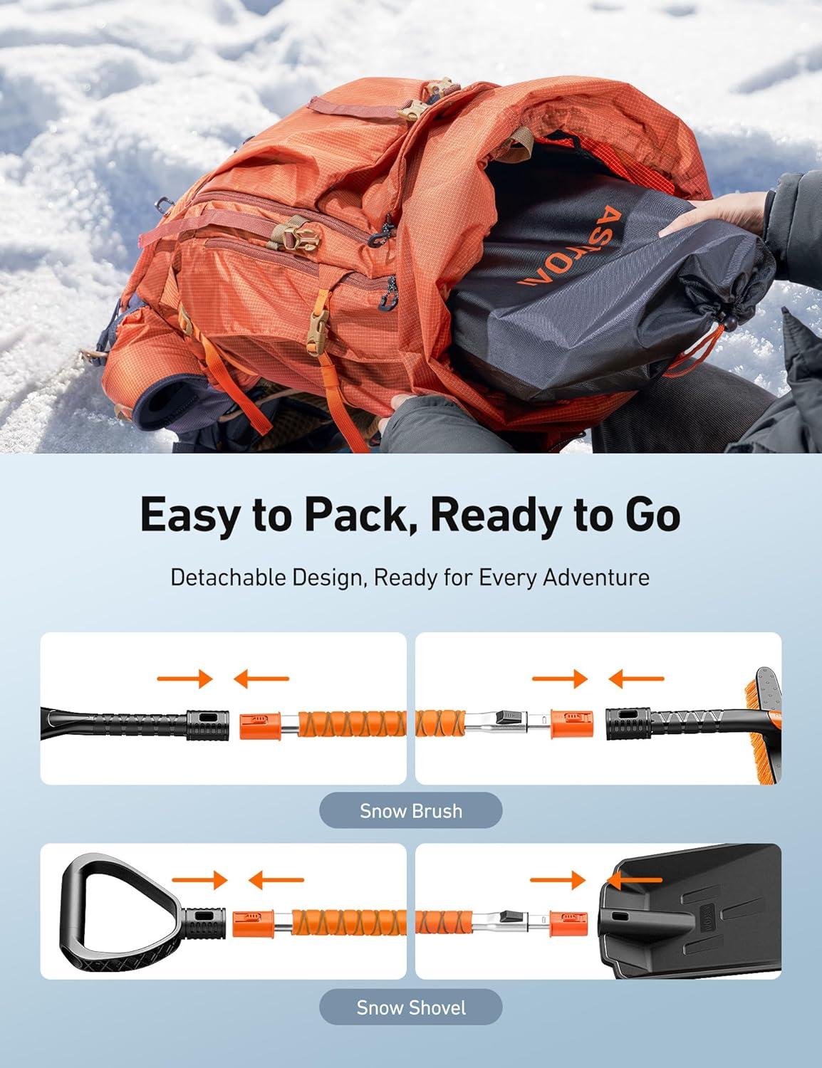 imageAstroAI 2quot 1 Ice Scraper ampamp Snow Shovel Kit 472quot Ice Scrapers for Car Windshield and 360 Pivoting Snow Brush Extendable Snow Shovel with Foam Grip for Car Trucks SUVs VehiclesOrangeOrange