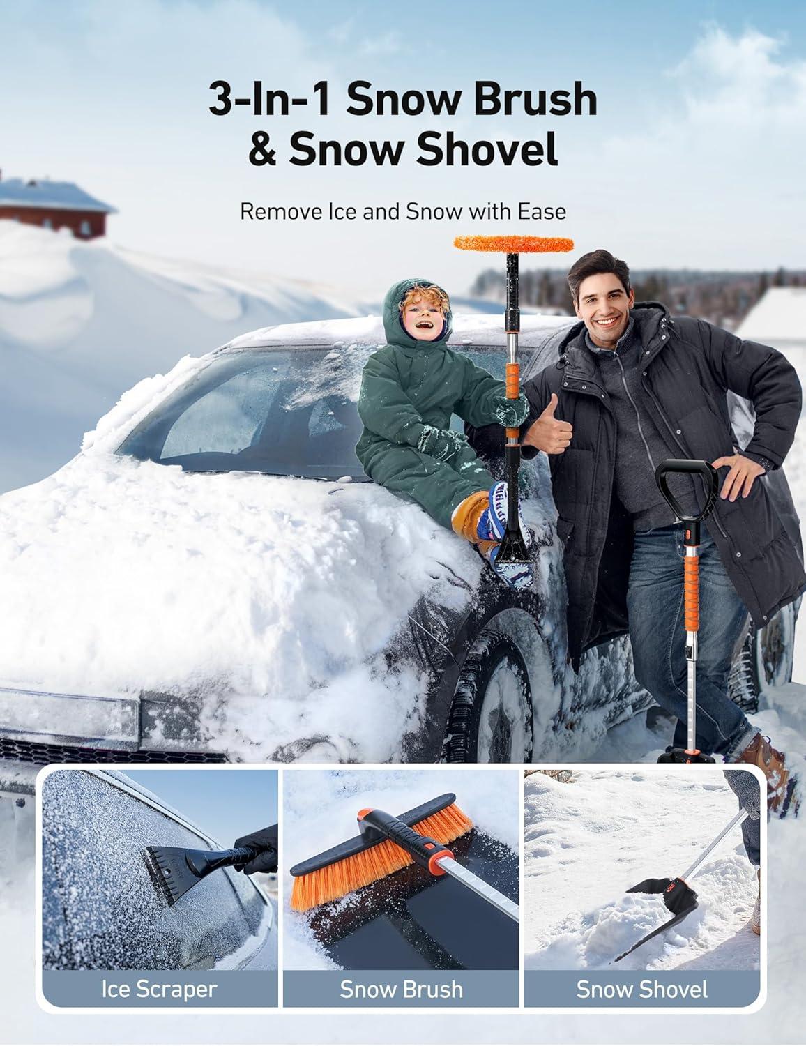 imageAstroAI 2quot 1 Ice Scraper ampamp Snow Shovel Kit 472quot Ice Scrapers for Car Windshield and 360 Pivoting Snow Brush Extendable Snow Shovel with Foam Grip for Car Trucks SUVs VehiclesOrangeOrange