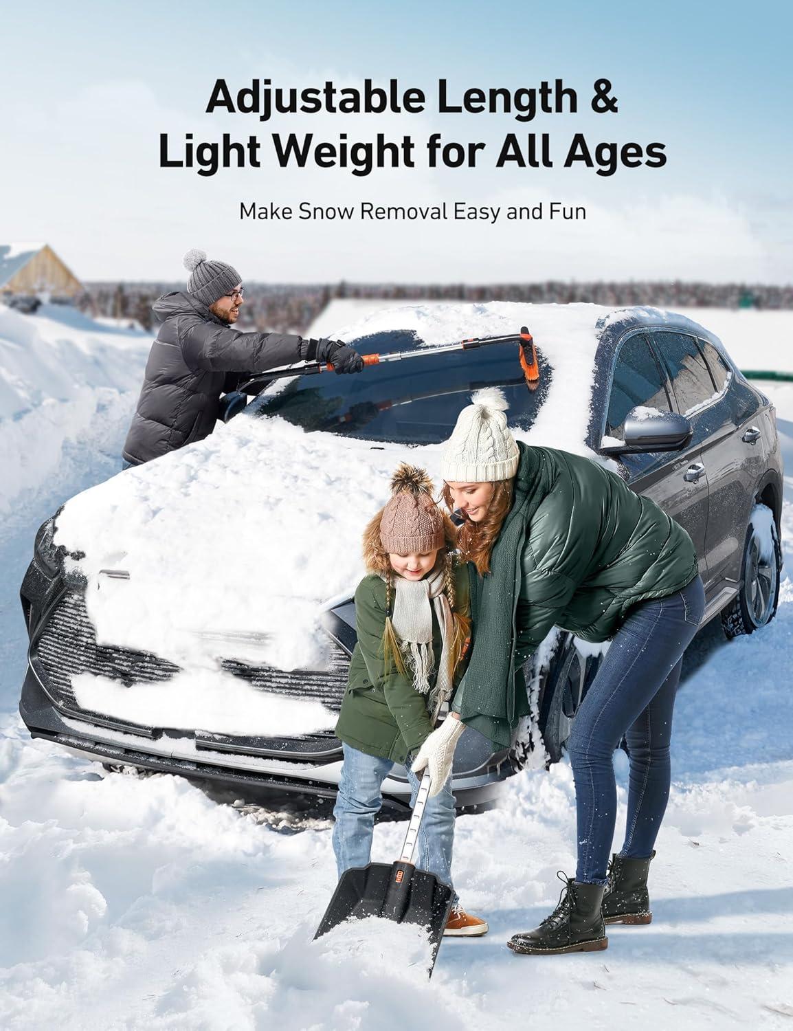 imageAstroAI 2quot 1 Ice Scraper ampamp Snow Shovel Kit 472quot Ice Scrapers for Car Windshield and 360 Pivoting Snow Brush Extendable Snow Shovel with Foam Grip for Car Trucks SUVs VehiclesOrangeOrange