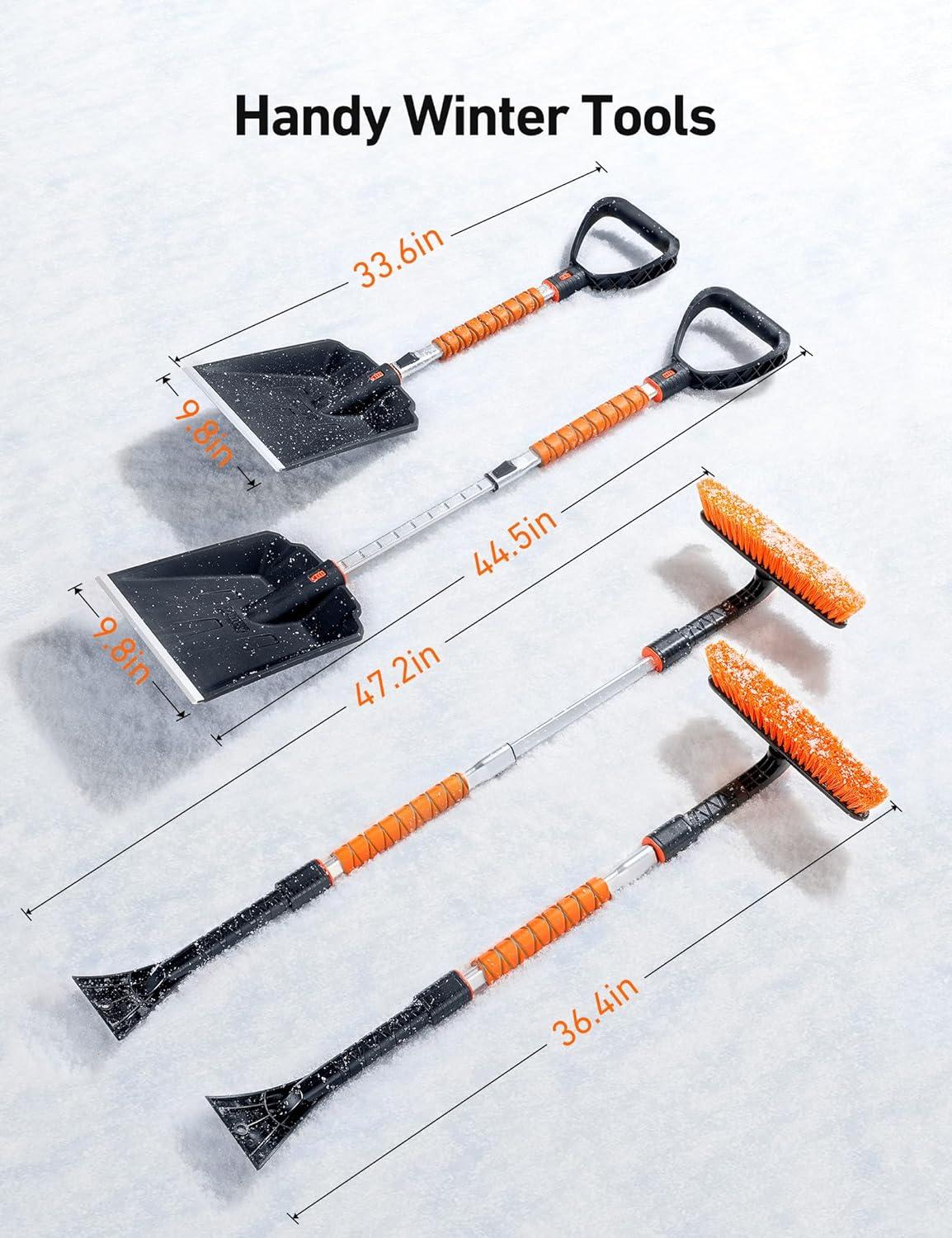 imageAstroAI 2quot 1 Ice Scraper ampamp Snow Shovel Kit 472quot Ice Scrapers for Car Windshield and 360 Pivoting Snow Brush Extendable Snow Shovel with Foam Grip for Car Trucks SUVs VehiclesOrangeOrange