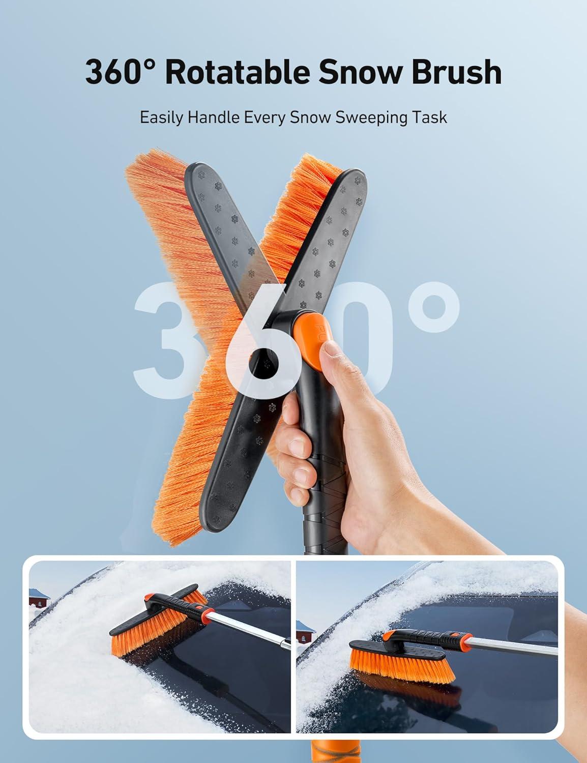 imageAstroAI 2quot 1 Ice Scraper ampamp Snow Shovel Kit 472quot Ice Scrapers for Car Windshield and 360 Pivoting Snow Brush Extendable Snow Shovel with Foam Grip for Car Trucks SUVs VehiclesOrangeOrange