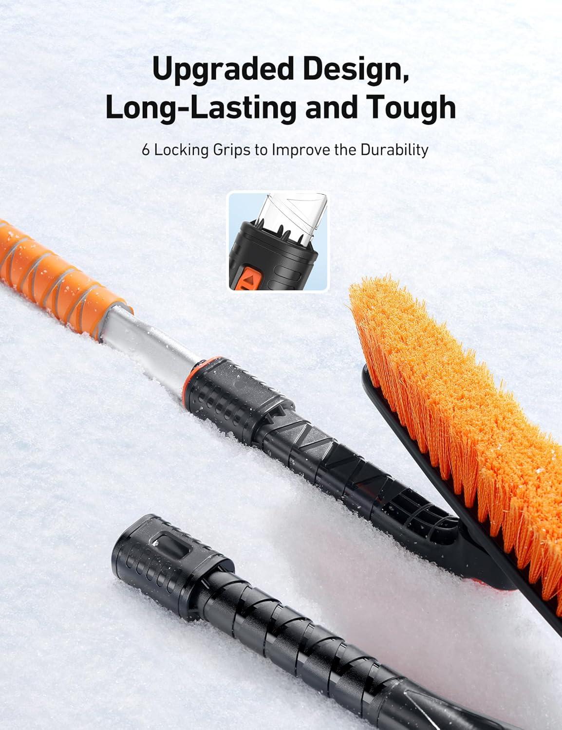 imageAstroAI 2quot 1 Ice Scraper ampamp Snow Shovel Kit 472quot Ice Scrapers for Car Windshield and 360 Pivoting Snow Brush Extendable Snow Shovel with Foam Grip for Car Trucks SUVs VehiclesOrangeOrange