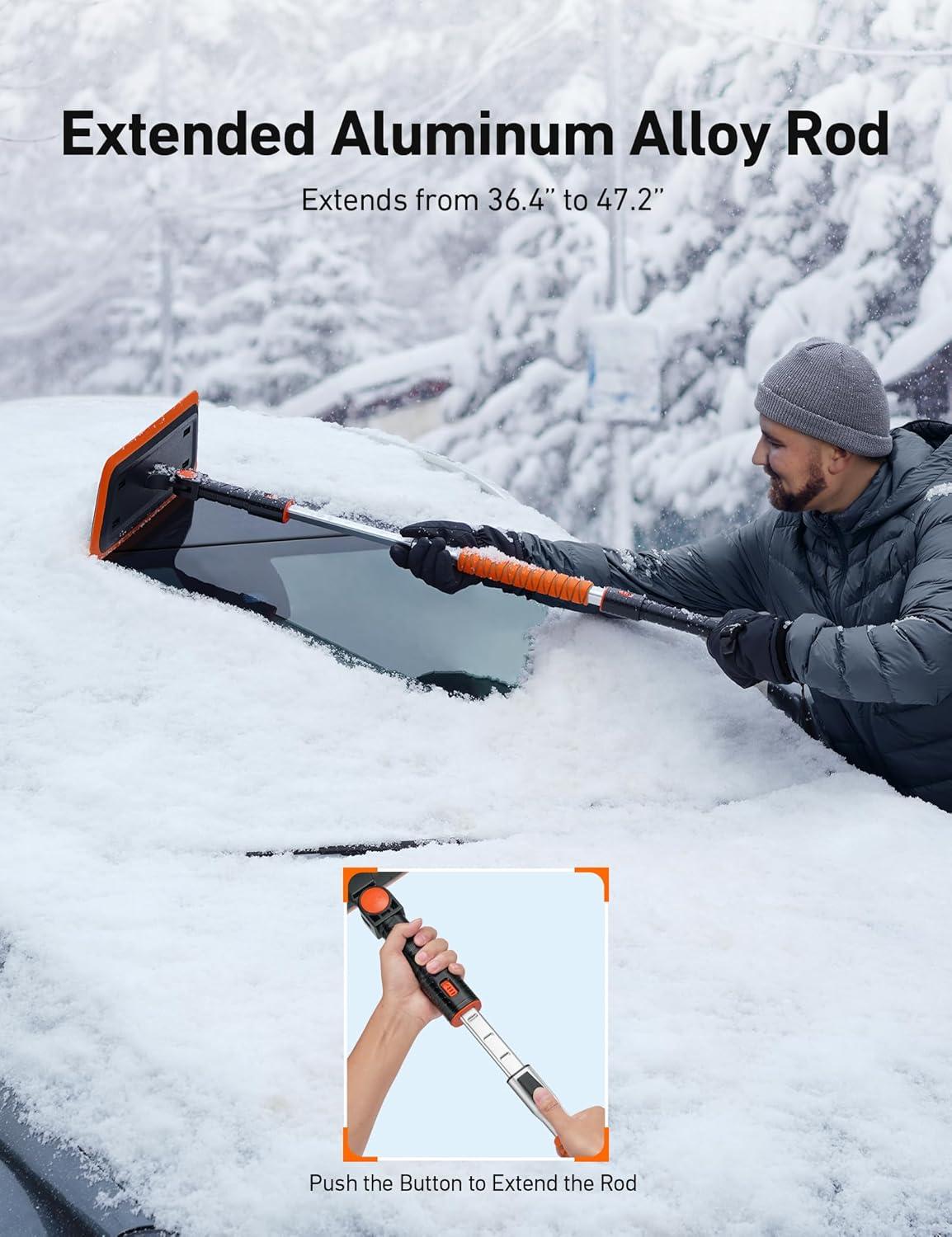 imageAstroAI 472 Inch 2in1 Snow Brush for Car Snow Broom and Detachable Ice Scraper with NonAbrasive Silicone Head for Cars Trucks SUVsOrangeBlack