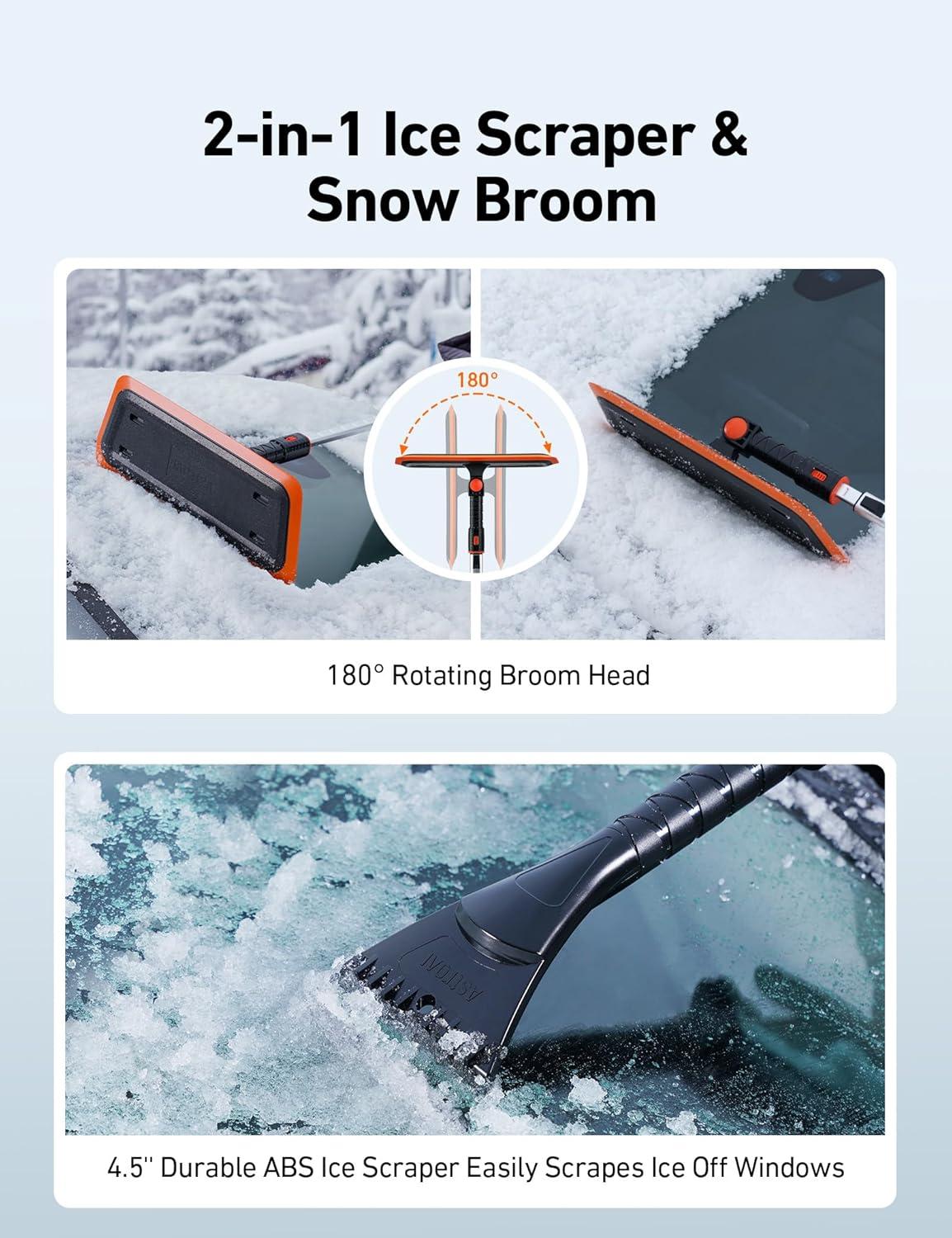 imageAstroAI 472 Inch 2in1 Snow Brush for Car Snow Broom and Detachable Ice Scraper with NonAbrasive Silicone Head for Cars Trucks SUVsOrangeBlack