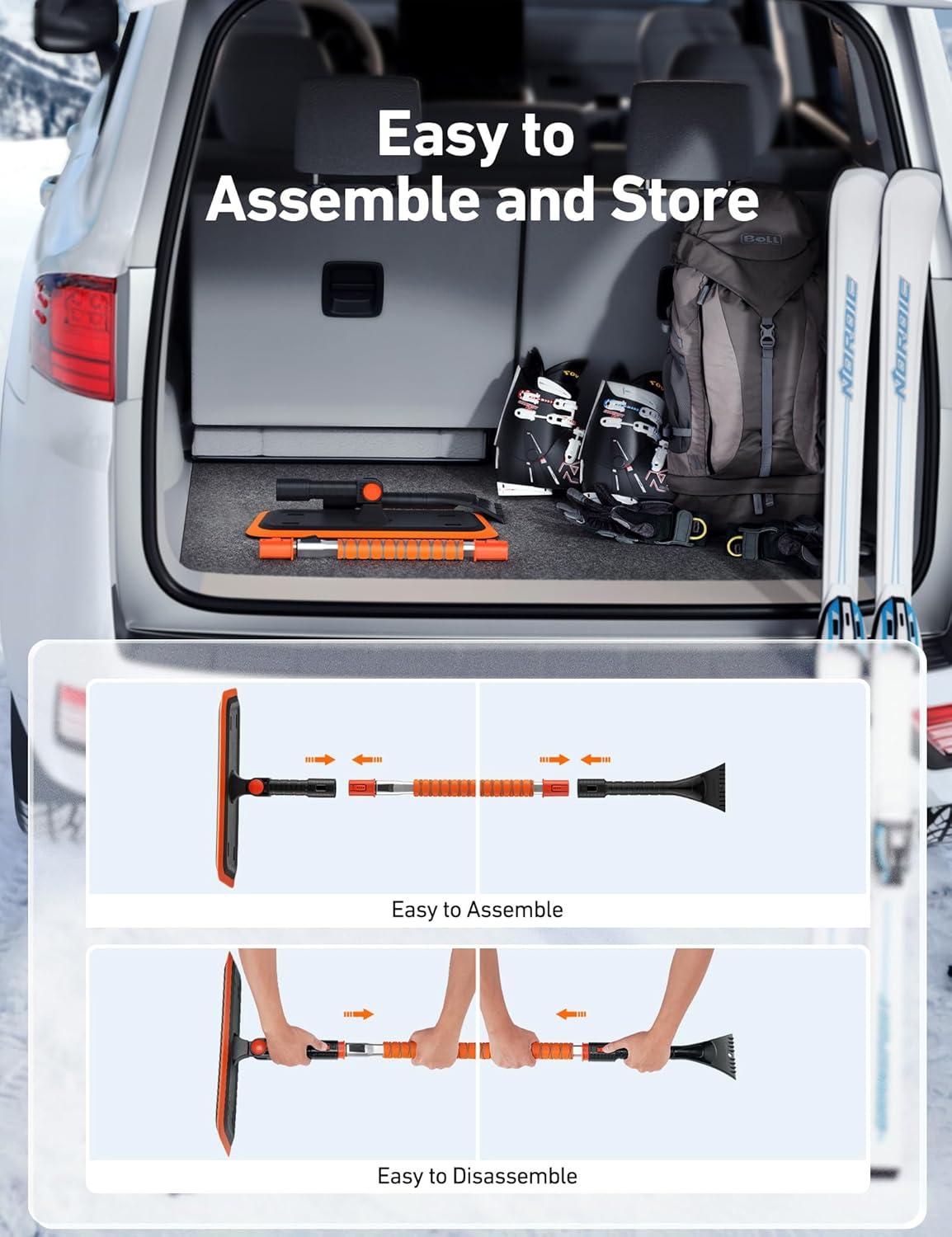 imageAstroAI 472 Inch 2in1 Snow Brush for Car Snow Broom and Detachable Ice Scraper with NonAbrasive Silicone Head for Cars Trucks SUVsOrangeBlack