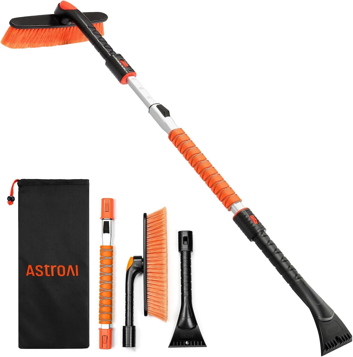 imageAstroAI 472quot Ice Scrapers for Car Windshield and Extendable Snow Scraper with Foam Grip and 360 Pivoting Brush Head for Christmas Car Auto Truck SUVBlueOrange