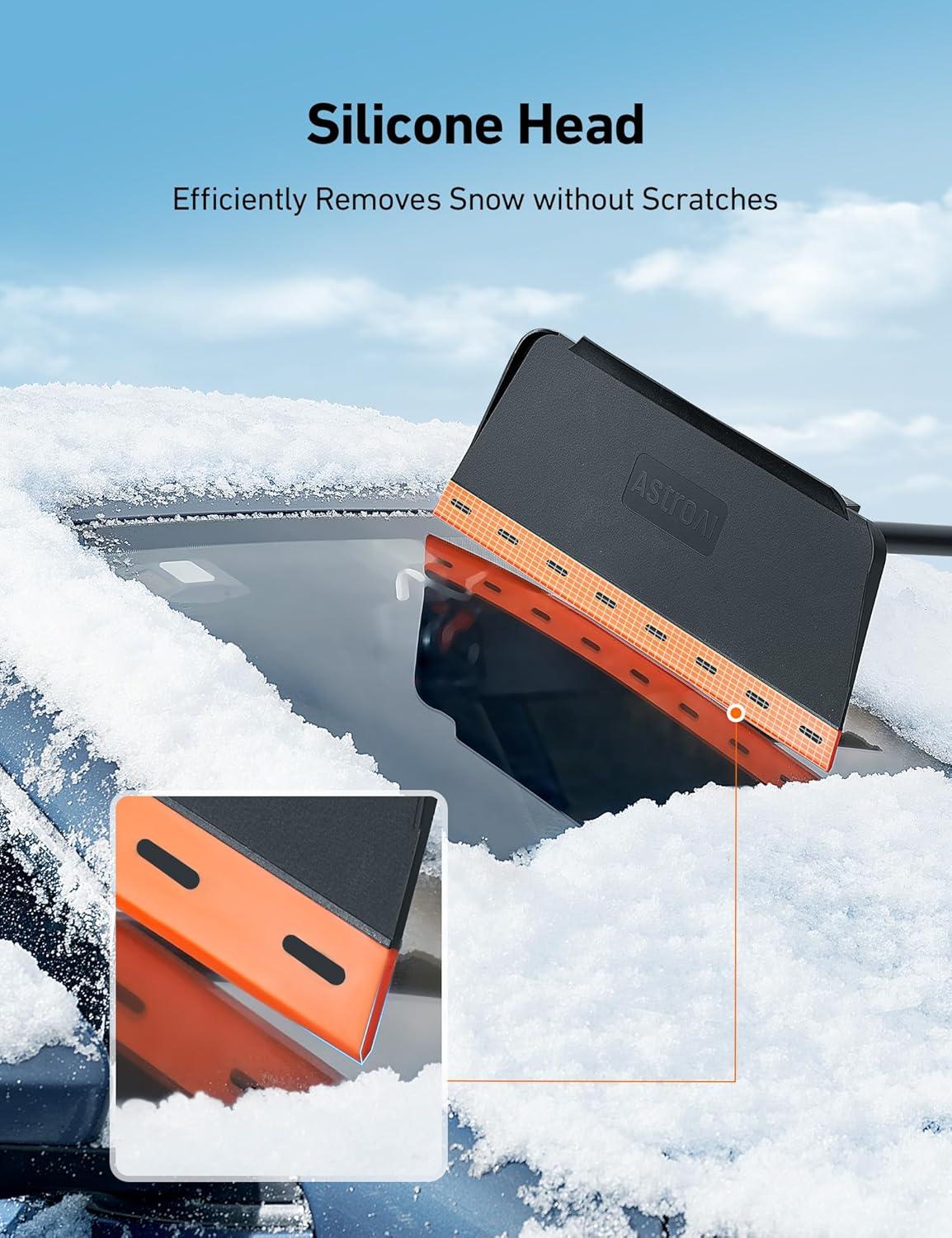 imageAstroAI 48Inch 2in1 Snow Scraper for car Snow Broom and Detachable Ice Scraper with NonAbrasive Silicone Head for Cars Trucks SUVsBlack