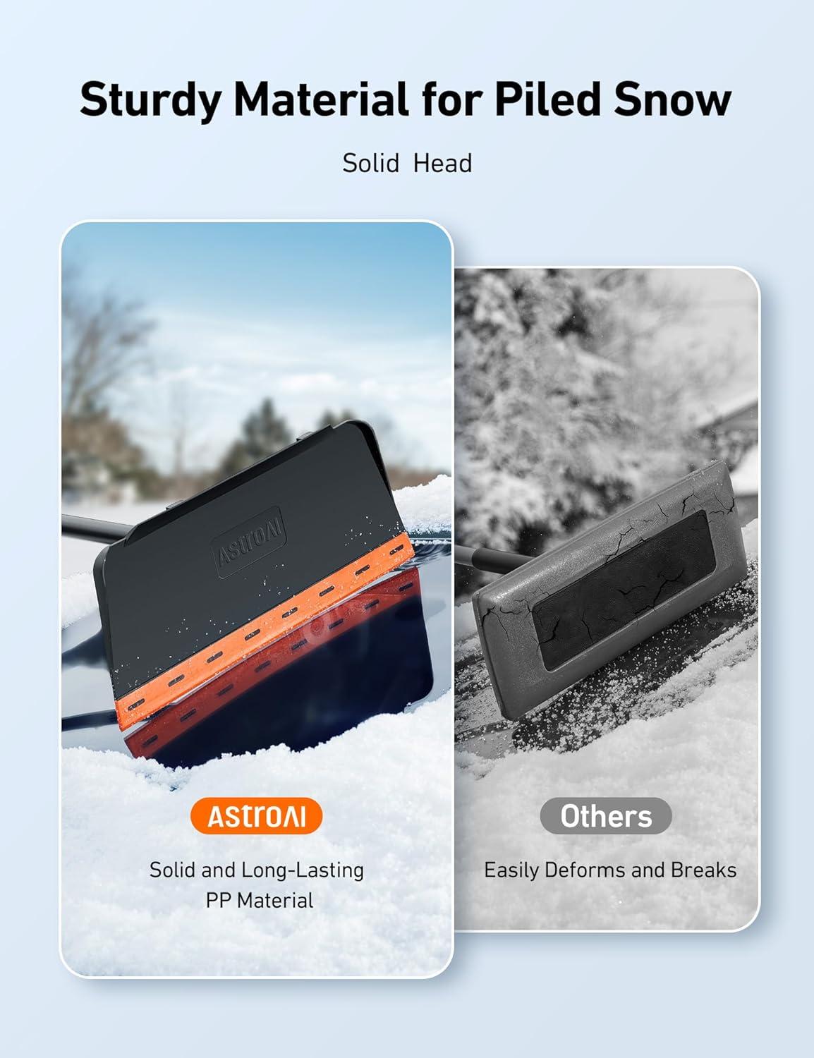 imageAstroAI 48Inch 2in1 Snow Scraper for car Snow Broom and Detachable Ice Scraper with NonAbrasive Silicone Head for Cars Trucks SUVsBlack