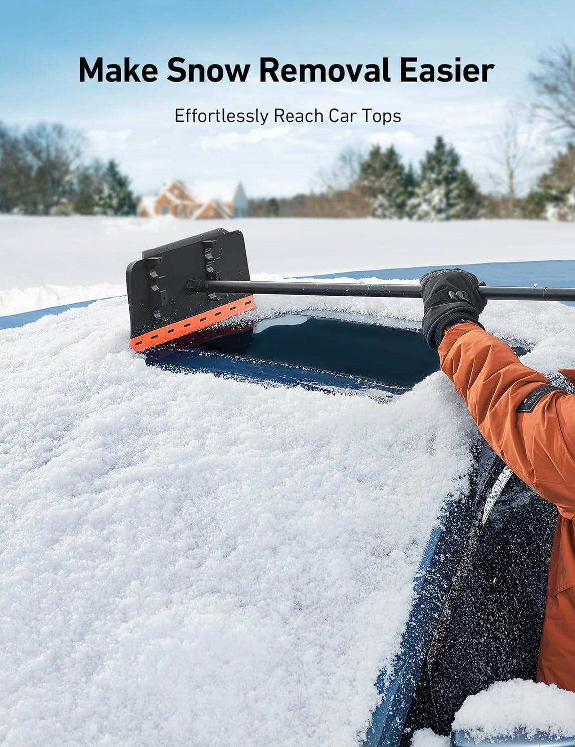 imageAstroAI 48Inch 2in1 Snow Scraper for car Snow Broom and Detachable Ice Scraper with NonAbrasive Silicone Head for Cars Trucks SUVsBlack