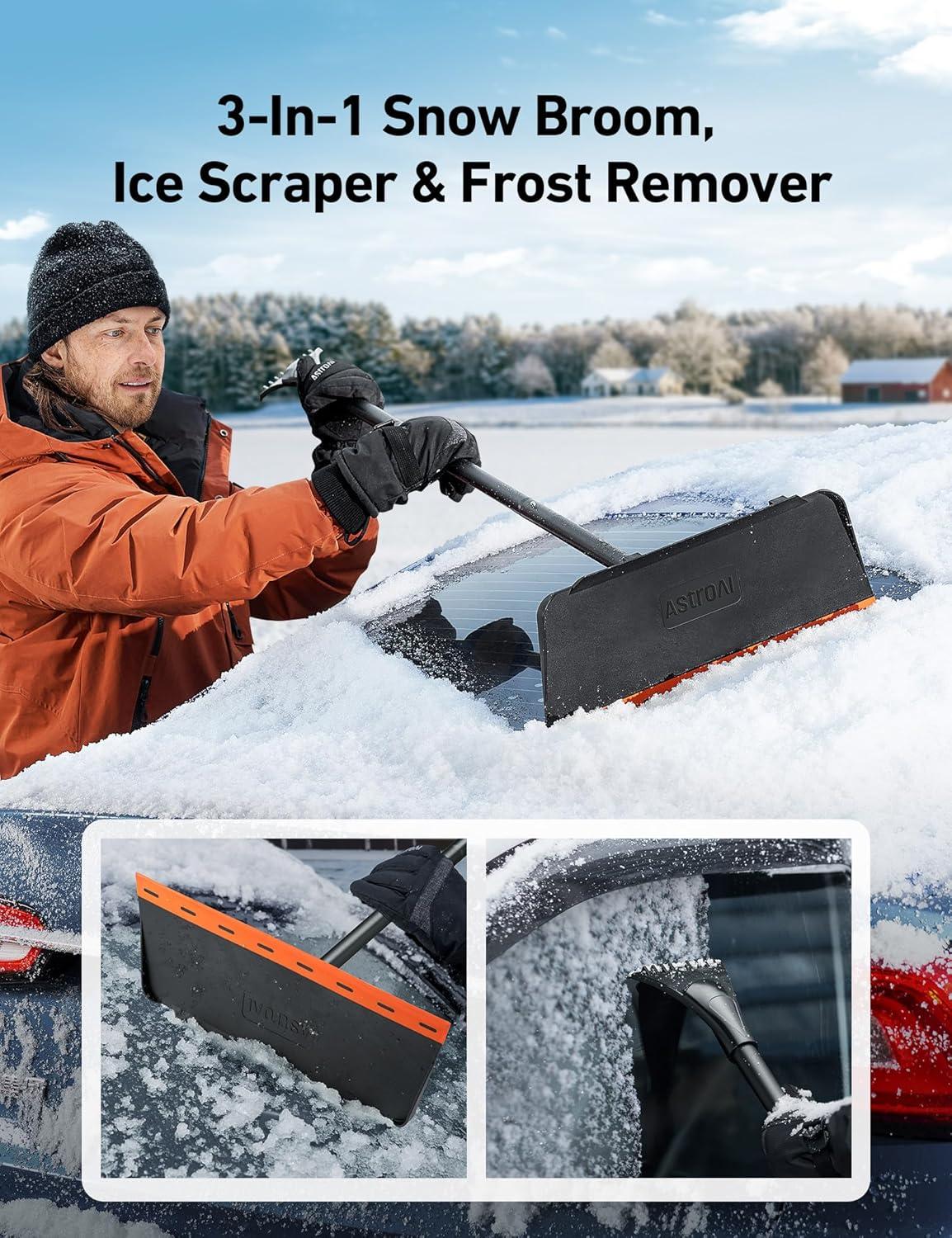 imageAstroAI 48Inch 2in1 Snow Scraper for car Snow Broom and Detachable Ice Scraper with NonAbrasive Silicone Head for Cars Trucks SUVsBlack