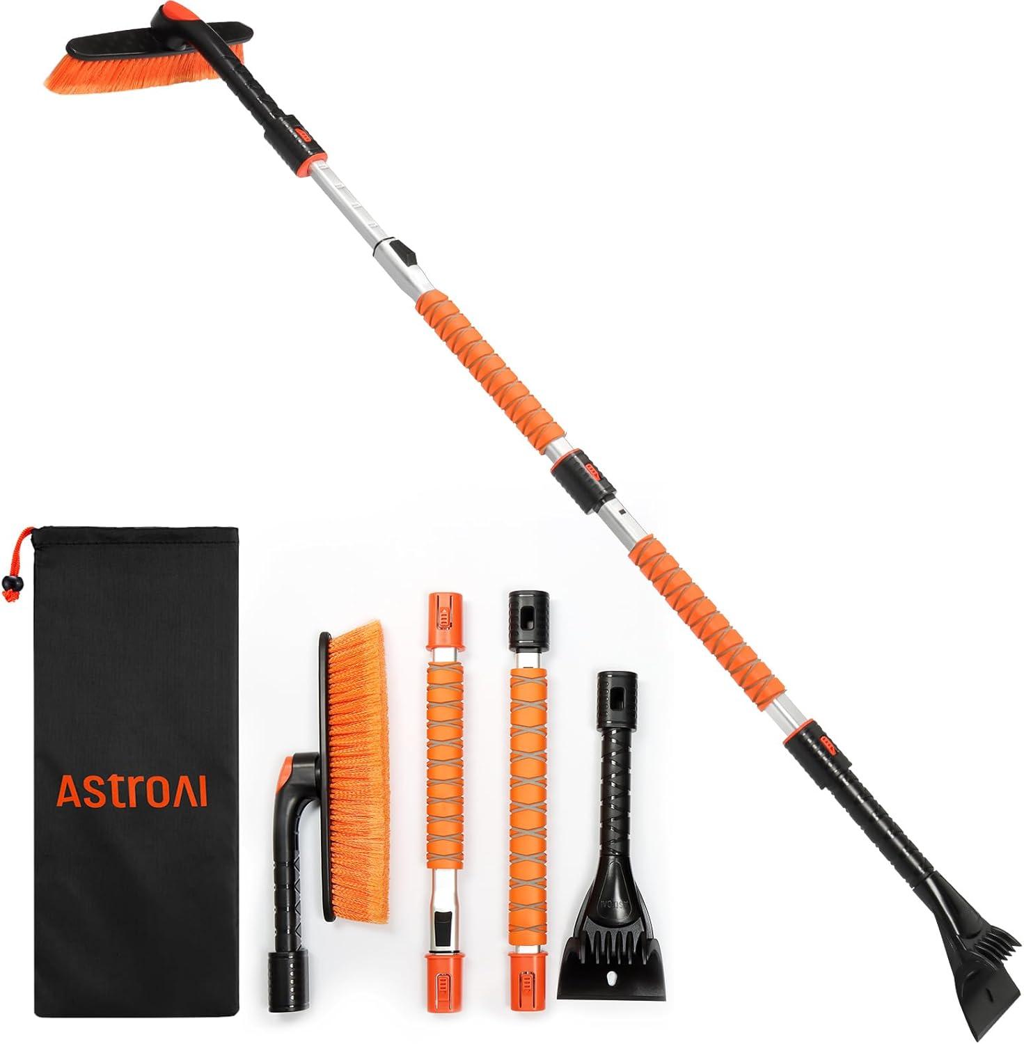 imageAstroAI 624quot Ice Scrapers for Car Windshield and Extendable Snow Brush with Foam Grip and 360 Pivoting Brush Head for Christmas Car Auto Truck SUVOrangeOrange