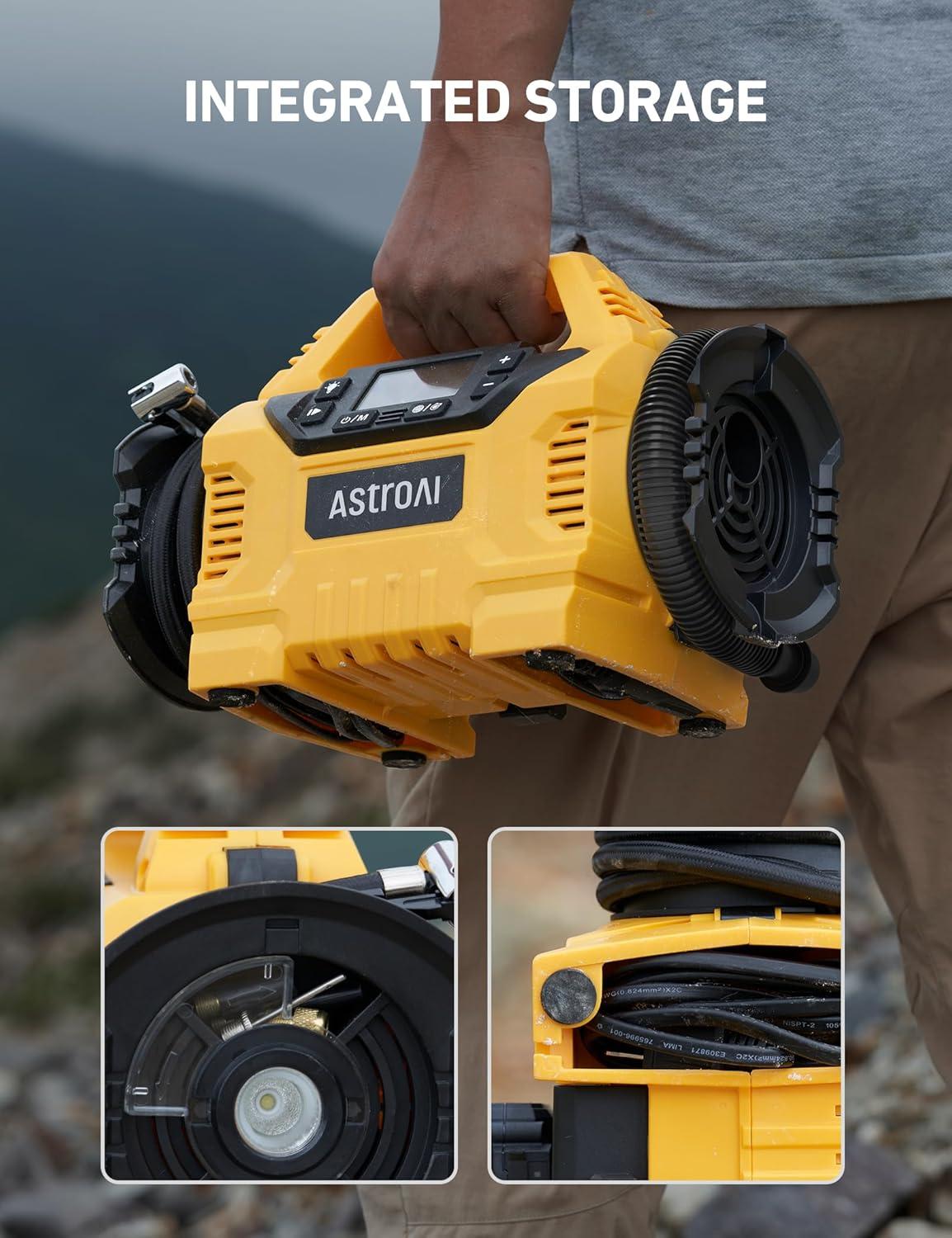 imageAstroAI Cordless Tire Inflator Portable Air Compressor for Car 160PSI with HD Screen 3 Power Sources ampamp Dual Powerful Motors Heavy Duty Air Pump InflationDeflation father day gifts