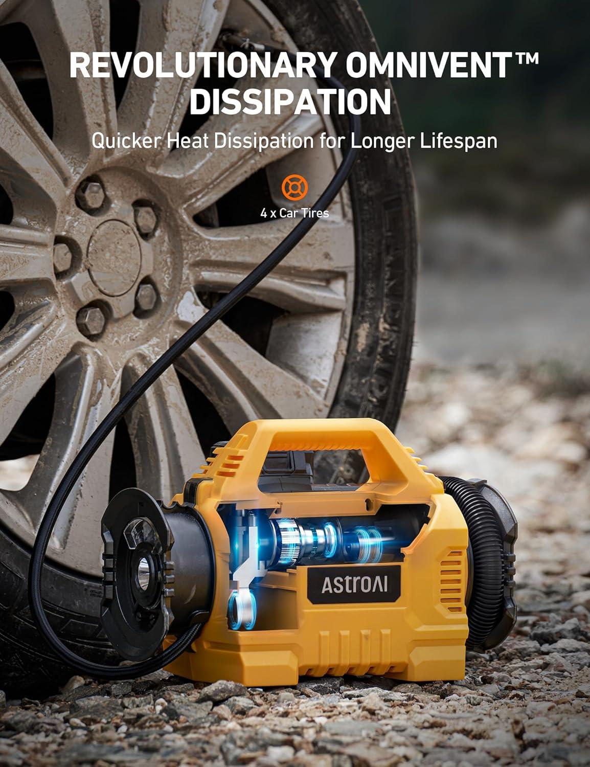 imageAstroAI Cordless Tire Inflator Portable Air Compressor for Car 160PSI with HD Screen 3 Power Sources ampamp Dual Powerful Motors Heavy Duty Air Pump InflationDeflation father day gifts