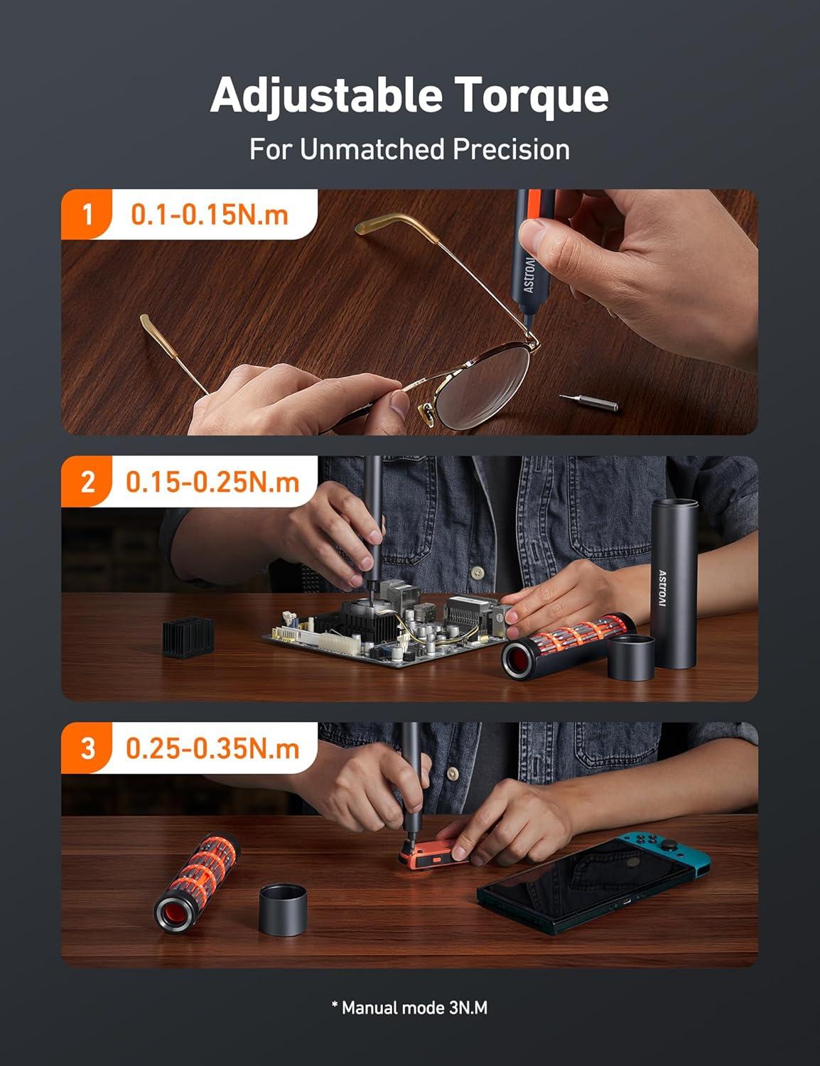 imageAstroAI ES60 37V Mini Electric Screwdriver 63in1 Electric Screwdriver Cordless Set with 60 Magnetic Bits Rotatable Magnetic Storage Repair Tool Kit for Phone Camera Laptop WatchOrange
