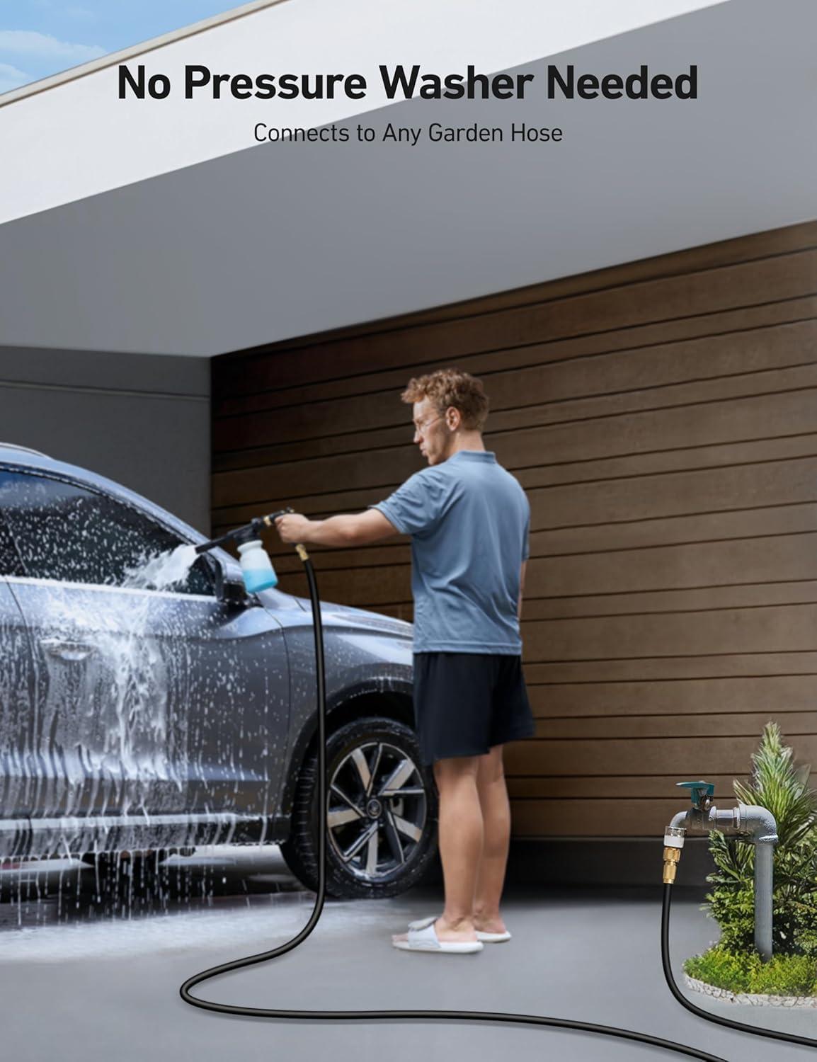 imageAstroAI Foam Gun Car Wash Gun with Wash Mitt Quick Connect to Most Garden Hose Foam Blaster Equips with 34 Universal Garden 38quot Quick Connector Amber LableAmber