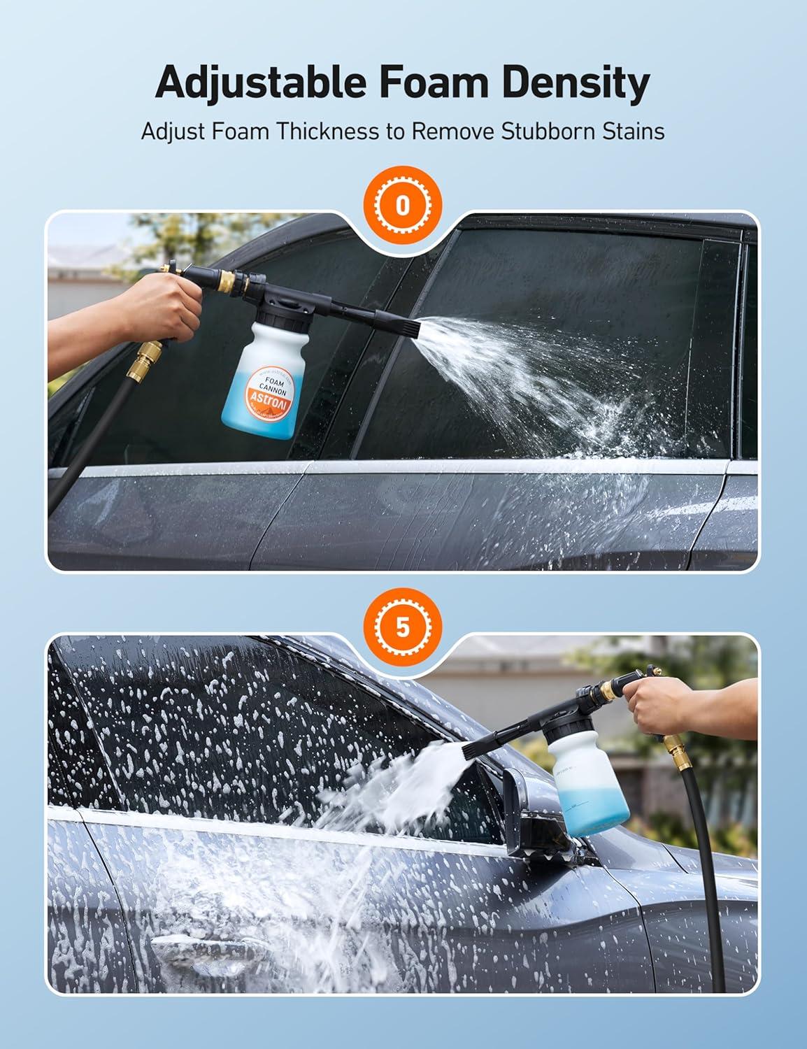 imageAstroAI Foam Gun Car Wash Gun with Wash Mitt Quick Connect to Most Garden Hose Foam Blaster Equips with 34 Universal Garden 38quot Quick Connector Amber LableAmber