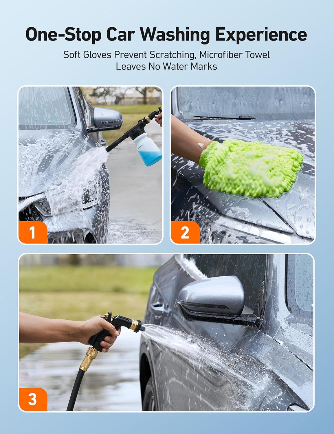 imageAstroAI Foam Gun Car Wash Gun with Wash Mitt Quick Connect to Most Garden Hose Foam Blaster Equips with 34 Universal Garden 38quot Quick Connector Amber LableAmber