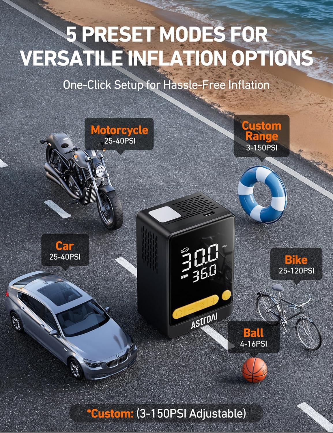 imageAstroAI L10 Mini Tire Inflator Portable Air Compressor150PSI Air Pump for Car Tires with Digital Pressure GaugeBike Tire Pump with LED LightPortable Tire Inflator for CarsBikesMotorcyclesBallsCompact