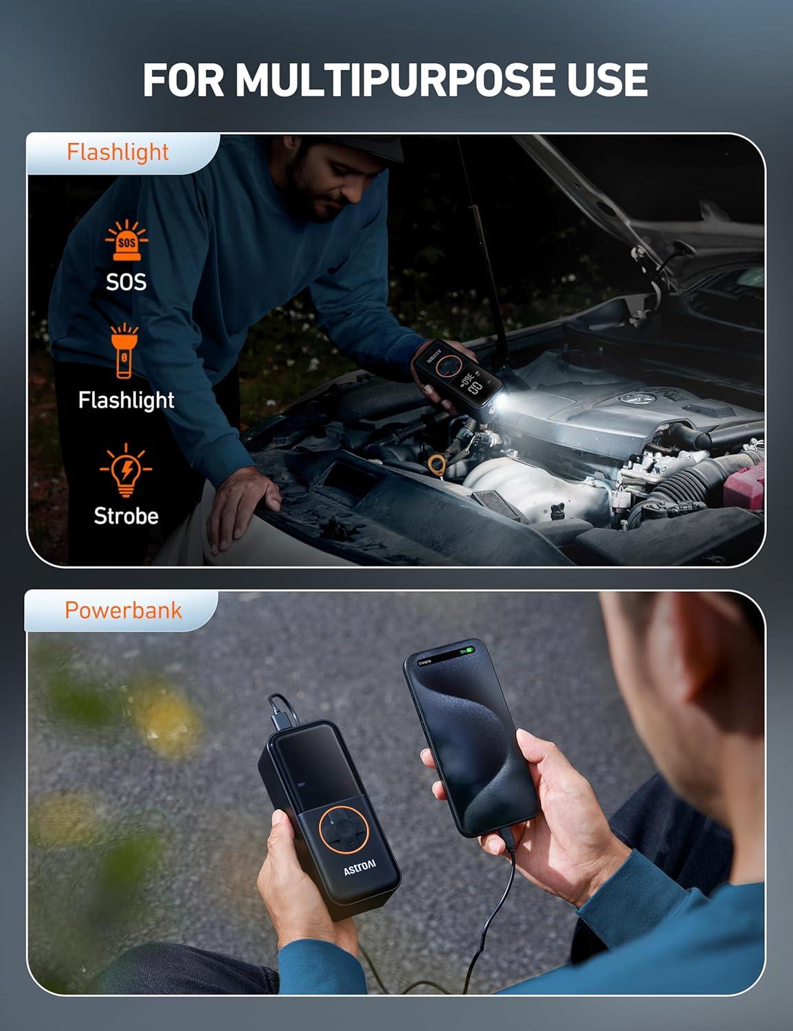 imageAstroAI L4 Tire Inflator Portable Air Compressor 150PSI Portable Air Pump for Car Tires with Pressure Gauge LED Light Electric Air Pump Quick Inflation for Cars Motorcycles Bikes Tires BallsOrange