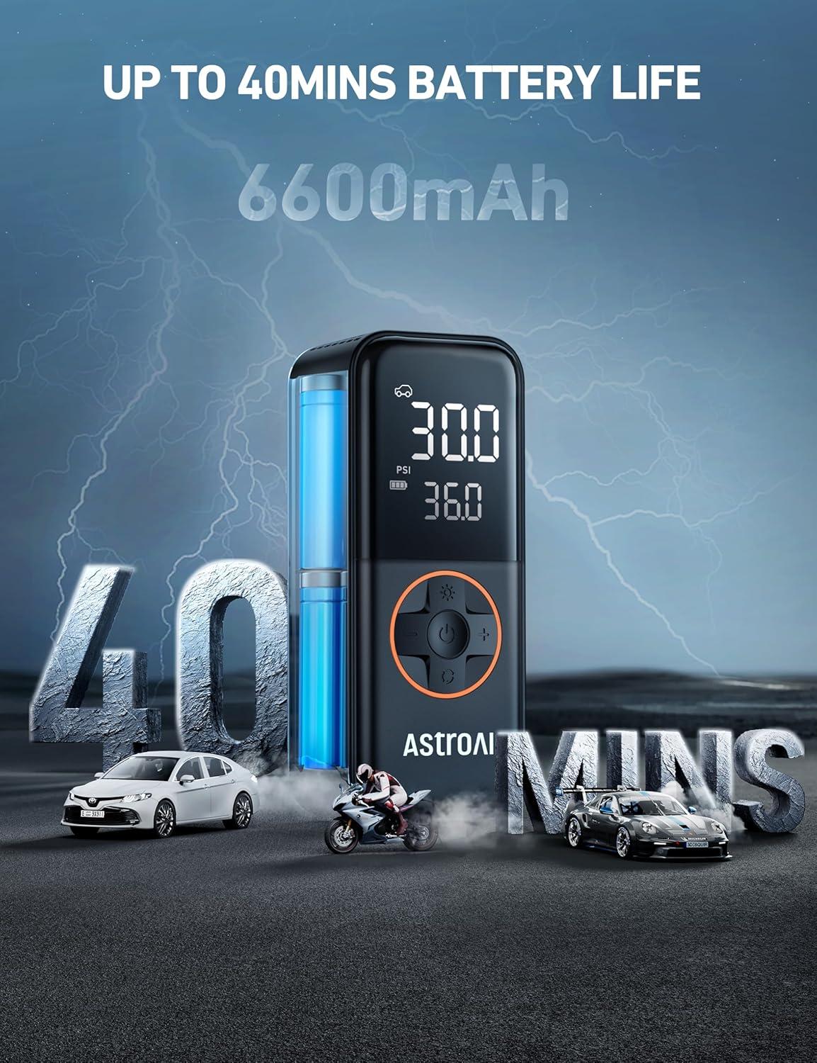 imageAstroAI L4 Tire Inflator Portable Air Compressor 150PSI Portable Air Pump for Car Tires with Pressure Gauge LED Light Electric Air Pump Quick Inflation for Cars Motorcycles Bikes Tires BallsOrange