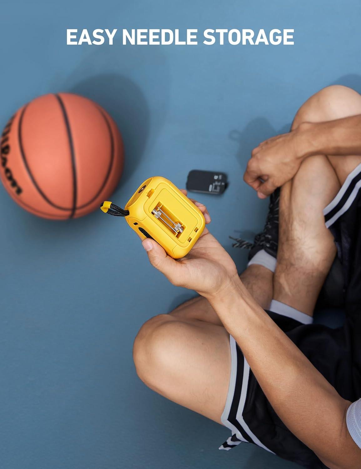imageAstroAI Portable Electric Ball Pump Ultra Fast Inflation with Digital LCD Display Preset Pressure with Ball Needle for Basketball Soccer and Sports BallsYellow