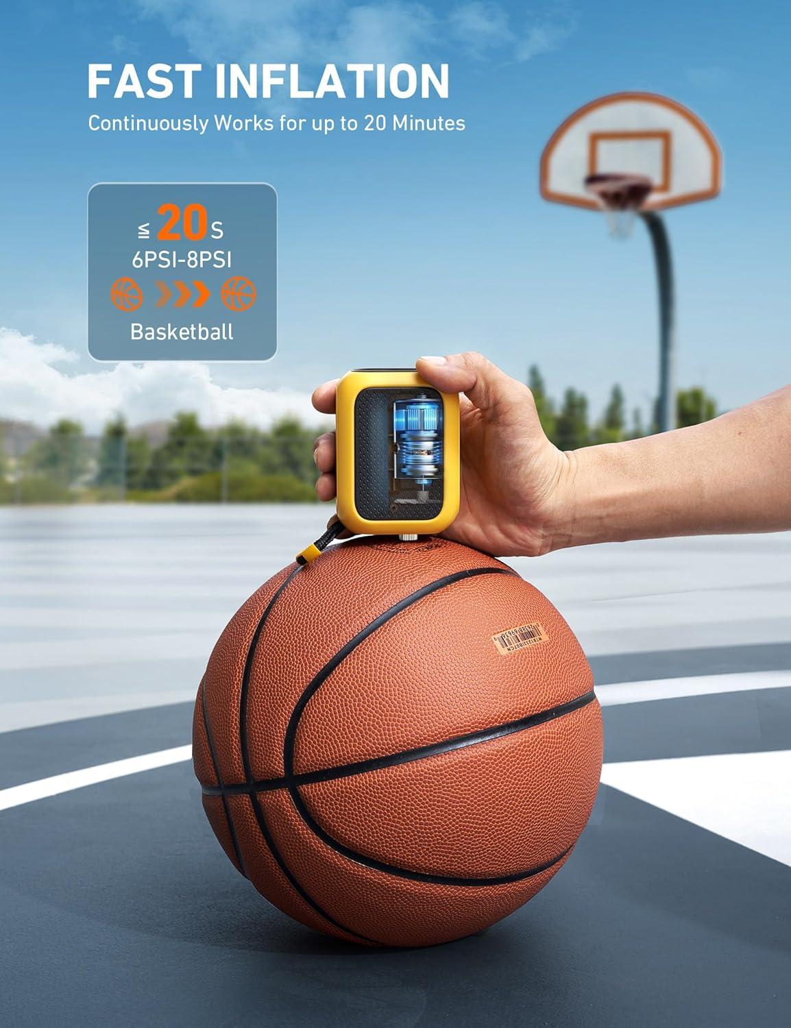 imageAstroAI Portable Electric Ball Pump Ultra Fast Inflation with Digital LCD Display Preset Pressure with Ball Needle for Basketball Soccer and Sports BallsYellow