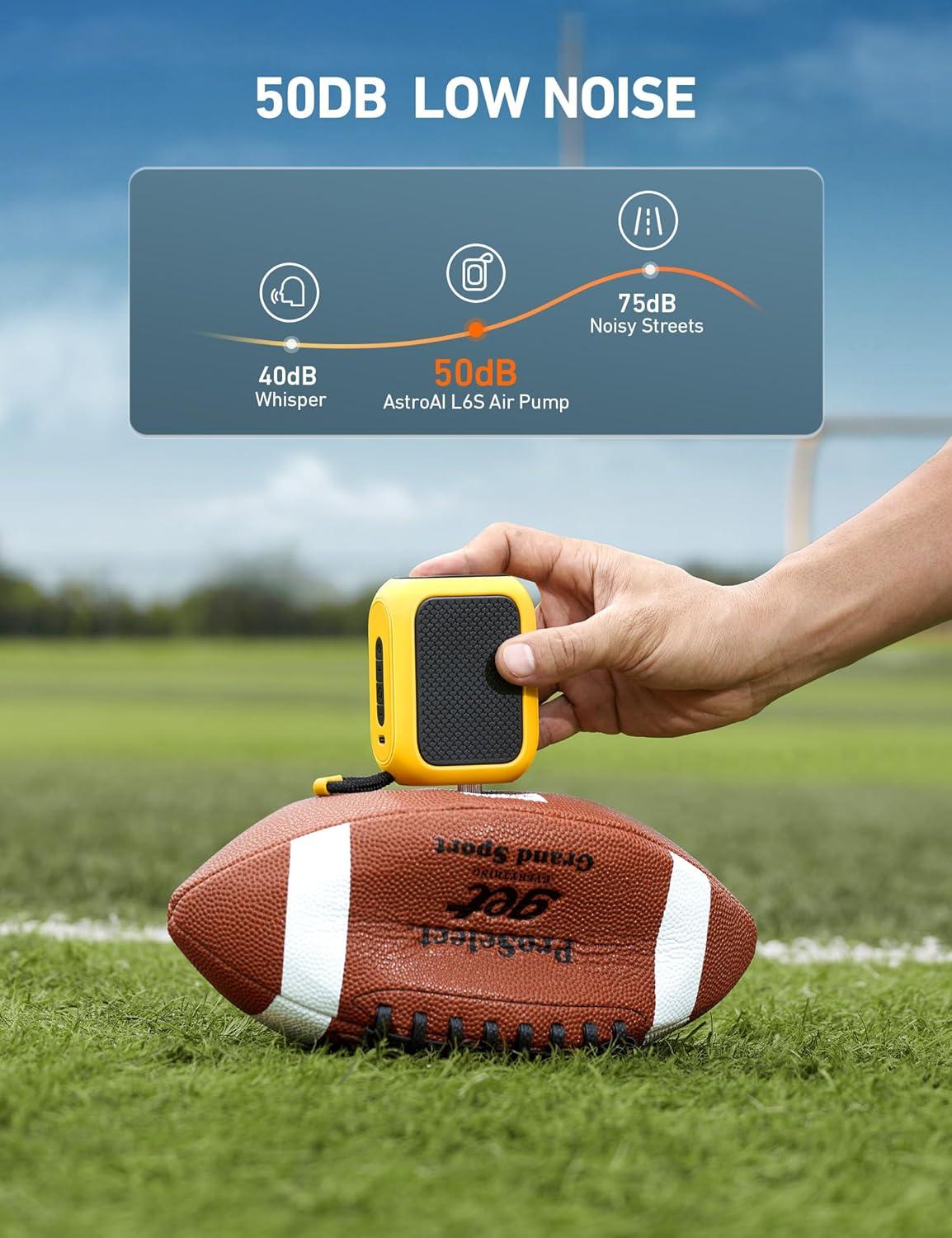 imageAstroAI Portable Electric Ball Pump Ultra Fast Inflation with Digital LCD Display Preset Pressure with Ball Needle for Basketball Soccer and Sports BallsYellow