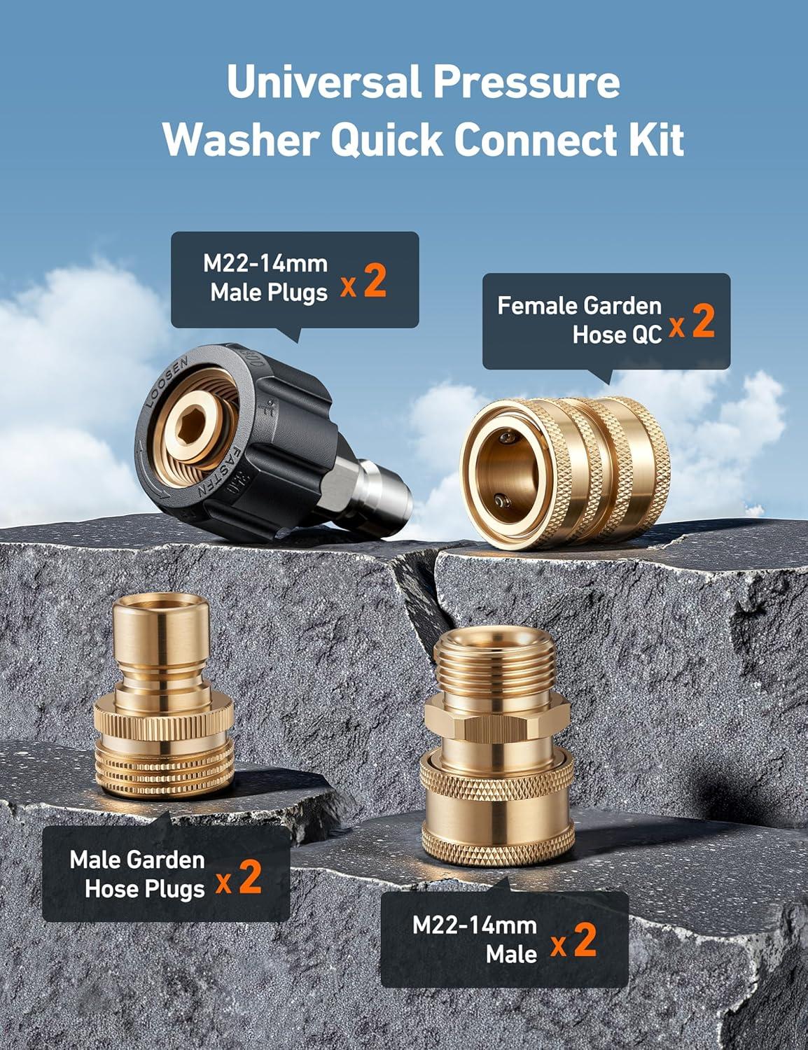 imageAstroAI Pressure Washer Quick Connect Kit M22 14mm Swivel 38 ampamp 34quot Quick Disconnect Adapters for Enhanced Flexibility