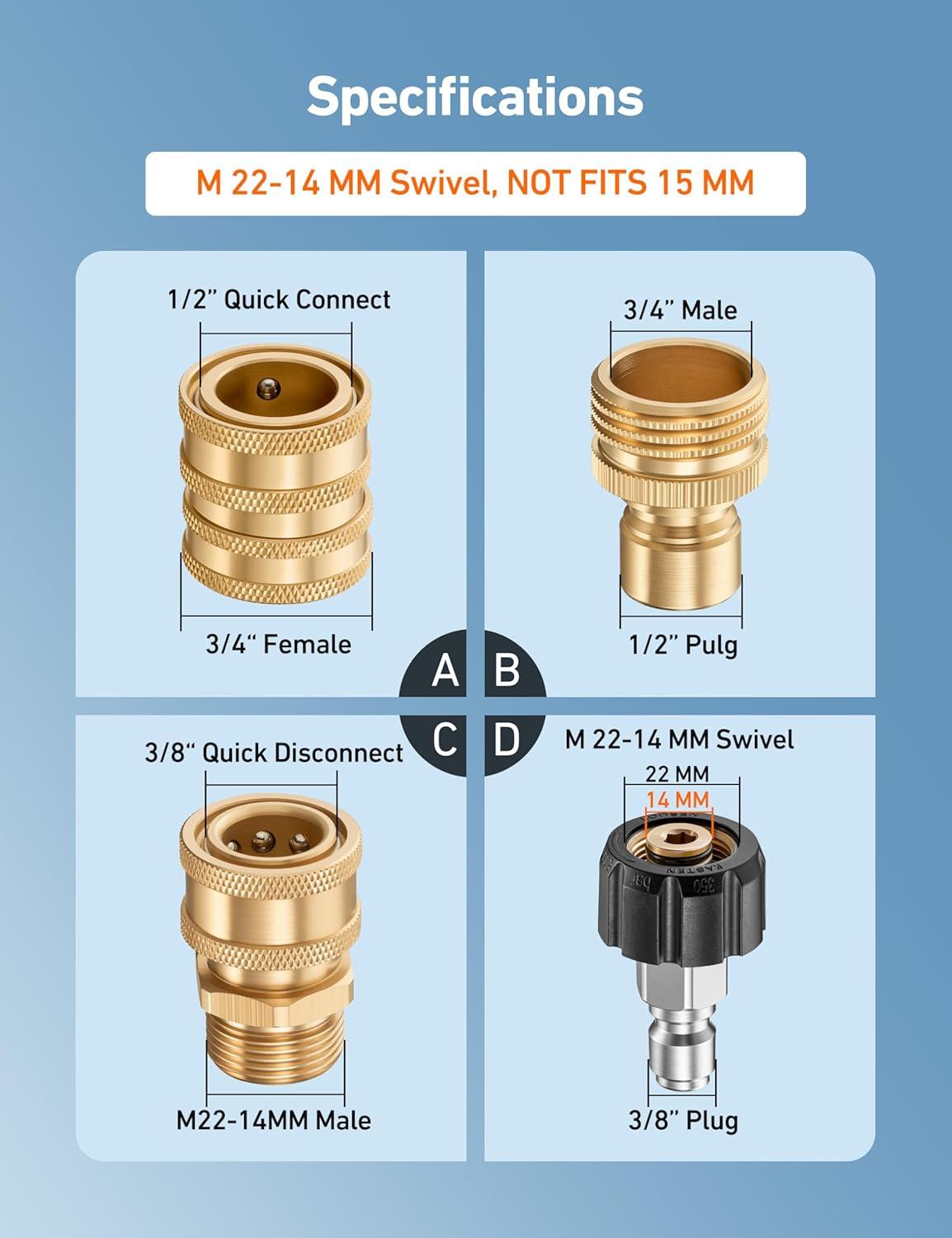 imageAstroAI Pressure Washer Quick Connect Kit M22 14mm Swivel 38 ampamp 34quot Quick Disconnect Adapters for Enhanced Flexibility