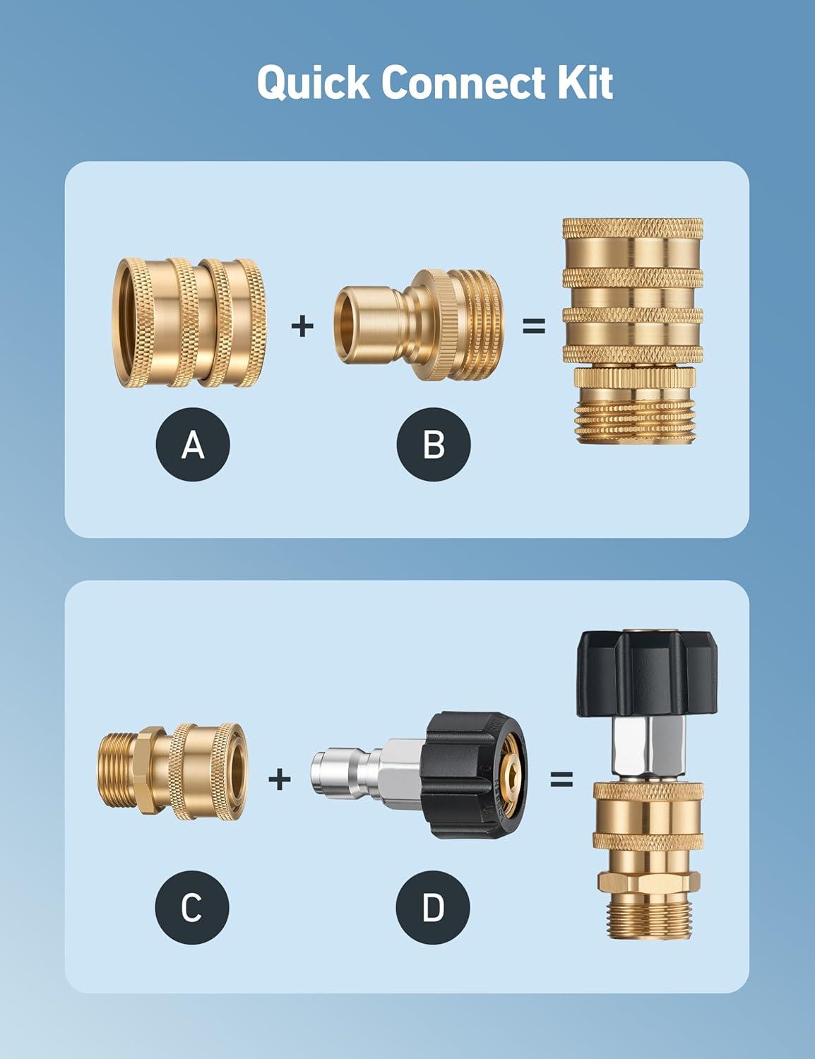 imageAstroAI Pressure Washer Quick Connect Kit M22 14mm Swivel 38 ampamp 34quot Quick Disconnect Adapters for Enhanced Flexibility