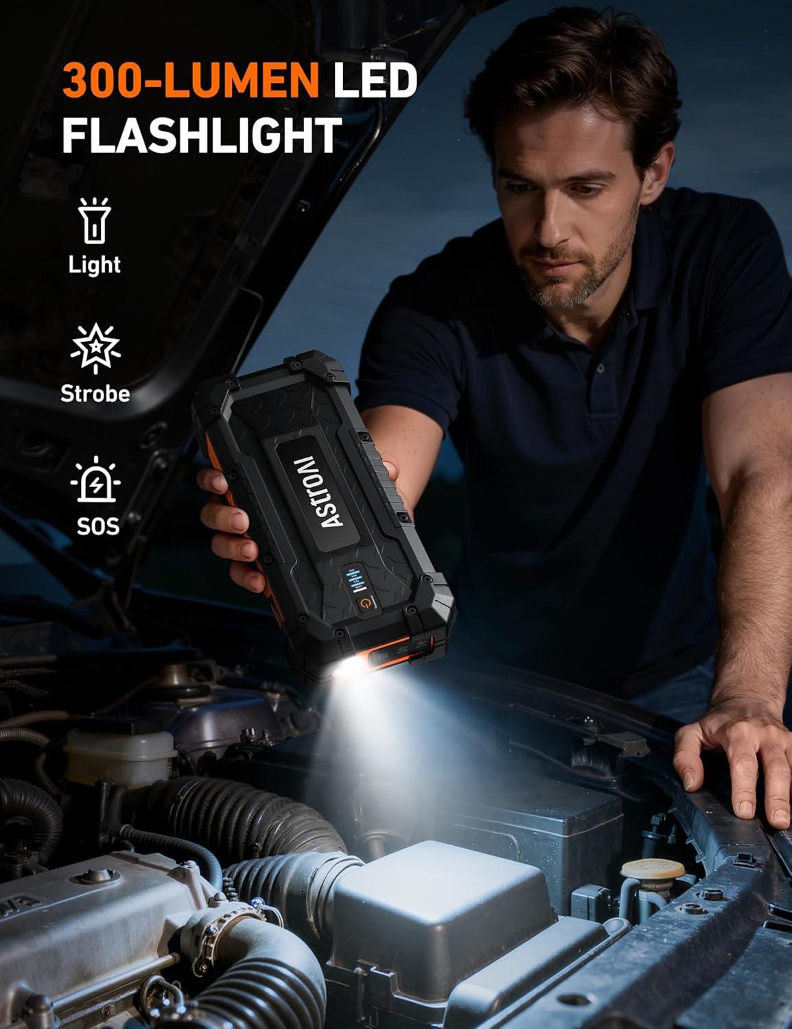 imageAstroAI S8 Ultra 4000A Car Jump Starter Jump Box up to All Gas Engines ampamp 12L Diesel 12V Portable Power Bank with USBTypeC Ports 3 Modes LED Flashlight Auto Battery Booster with Jumper Cable4000AOrange