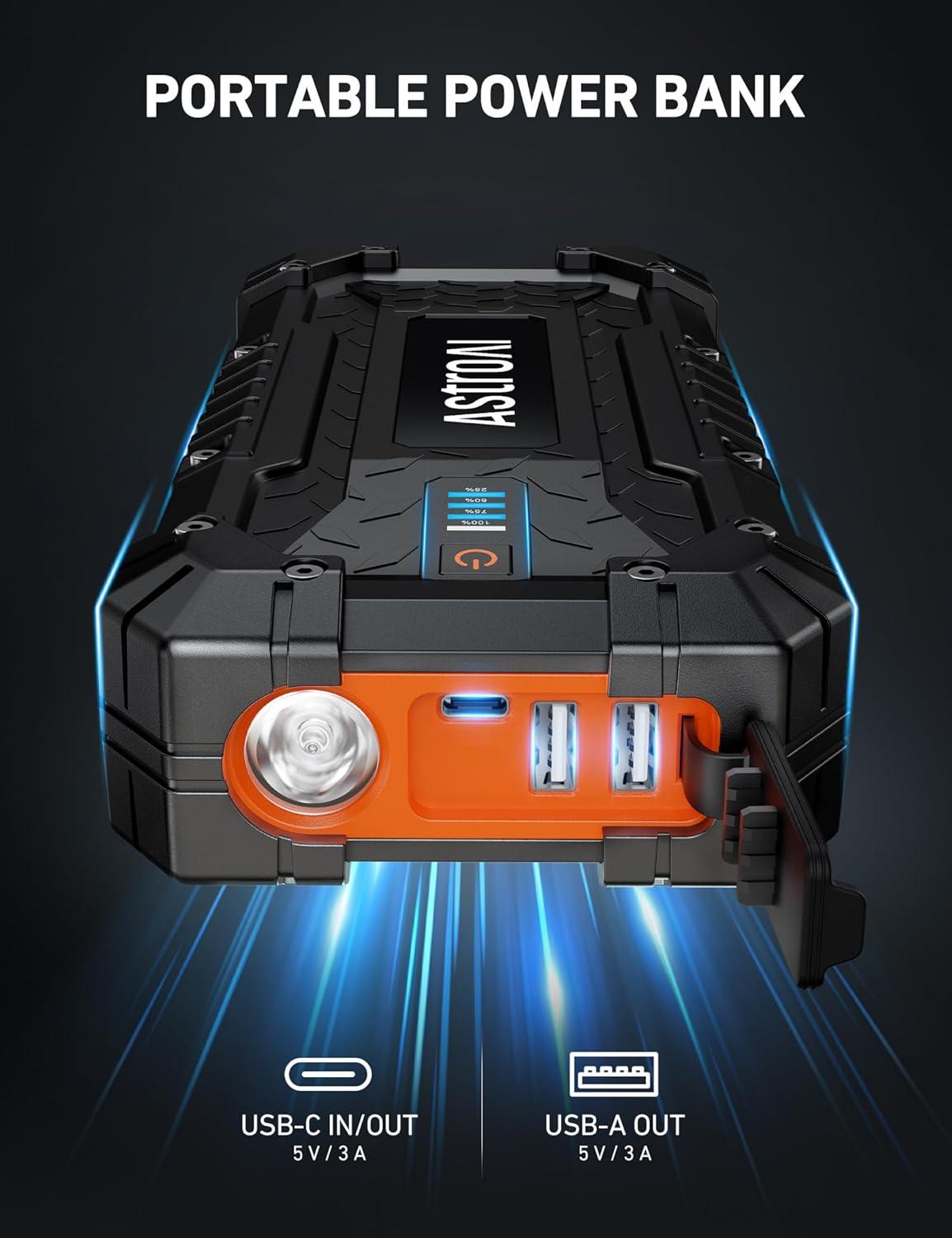 imageAstroAI S8 Ultra 4000A Car Jump Starter Jump Box up to All Gas Engines ampamp 12L Diesel 12V Portable Power Bank with USBTypeC Ports 3 Modes LED Flashlight Auto Battery Booster with Jumper Cable4000AOrange