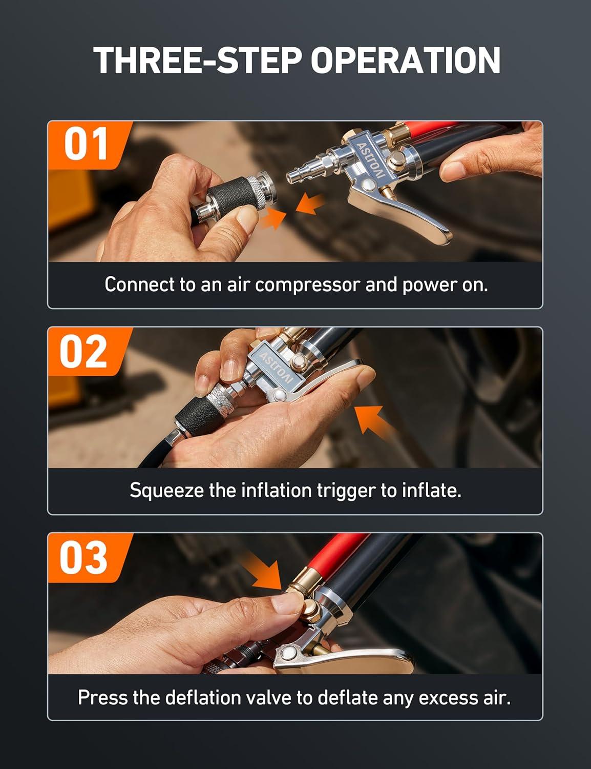 imageAstroAI T3 HeavyDuty Tire Pressure Gauge with Inflator Dual Head Chuck ANSI B401 Accurate Air Chuck with Pressure Gauge 10120 PSI Compatible with 14quot NPT Air CompressorRed