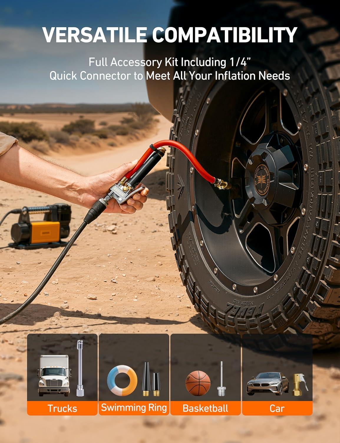imageAstroAI T3 HeavyDuty Tire Pressure Gauge with Inflator Dual Head Chuck ANSI B401 Accurate Air Chuck with Pressure Gauge 10120 PSI Compatible with 14quot NPT Air CompressorRed