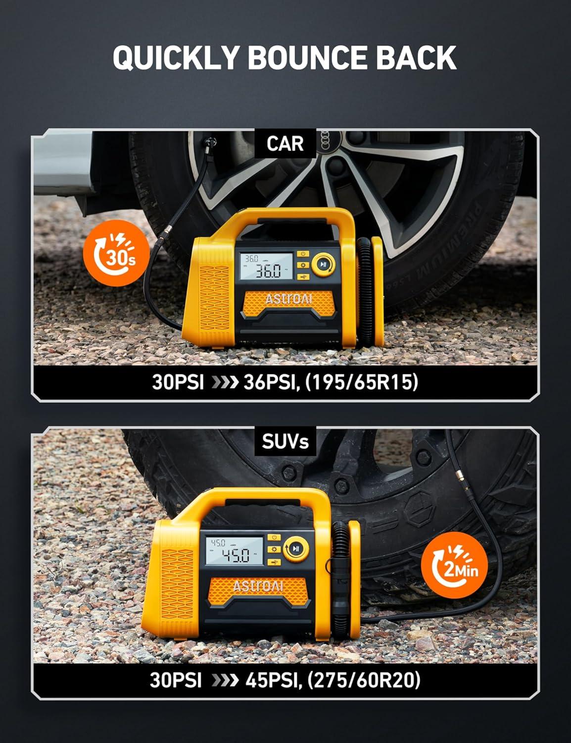 imageAstroAI TC3 Air Compressor Portable Tire Inflator Offroad Air Compressor for Truck 150PSI with Digital Display Air Pump for Car Heavy Duty for 4x4 Vehicle RV SUV Car Accessories YellowYellow