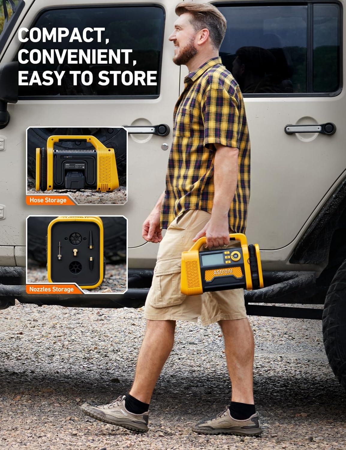 imageAstroAI TC3 Air Compressor Portable Tire Inflator Offroad Air Compressor for Truck 150PSI with Digital Display Air Pump for Car Heavy Duty for 4x4 Vehicle RV SUV Car Accessories YellowYellow