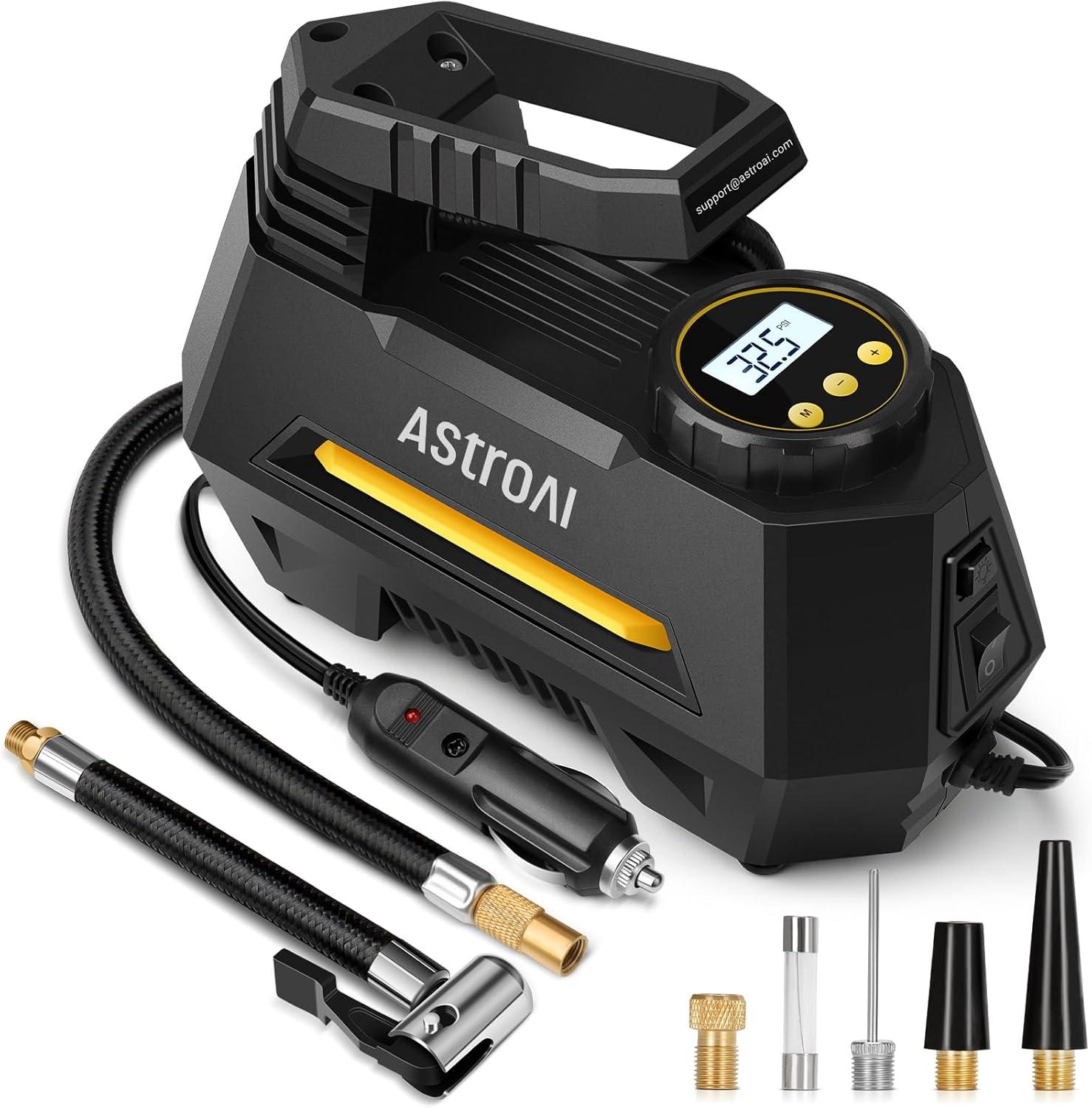 imageAstroAI Tire Inflator Portable Air Compressor Air Pump for Car TiresCar Accessories 98Ft Cord12V DCPowered Auto Pump with Digital Pressure Gauge Emergency LED Light for Bicycle Balloons YellowYellow