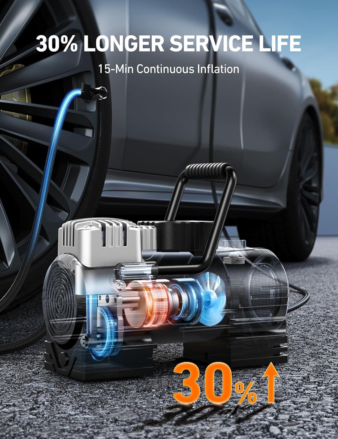 imageAstroAI Tire Inflator Portable Air Compressor Up to 150 PSI Tire Pump for Car 12V DC Digital Air Pump with 12 LEDs Super Bright Light for Bicycle Motorcycle Automotive Car Accessories