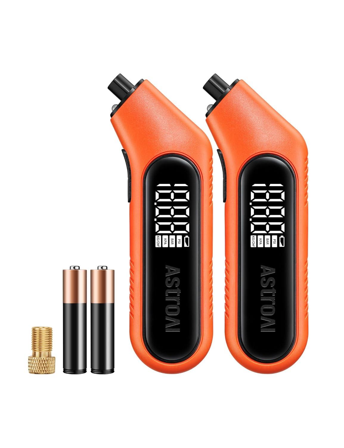 imageAstroAI Tire Pressure Gauge Digital 3300PSI Large Screen with Backlight and Flashlight ANSI 2A High Accuracy Compatible with Schrader Valves 4 Units Presta Valve Adapter Included AAA BatteriesOrange