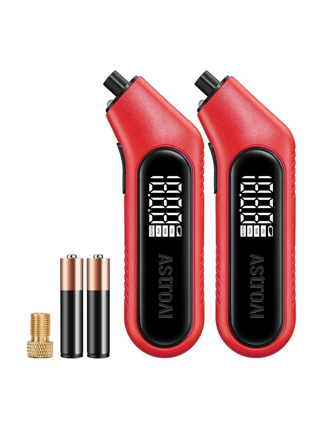 imageAstroAI Tire Pressure Gauge Digital 3300PSI Large Screen with Backlight and Flashlight ANSI 2A High Accuracy Compatible with Schrader Valves 4 Units Presta Valve Adapter Included AAA BatteriesRed