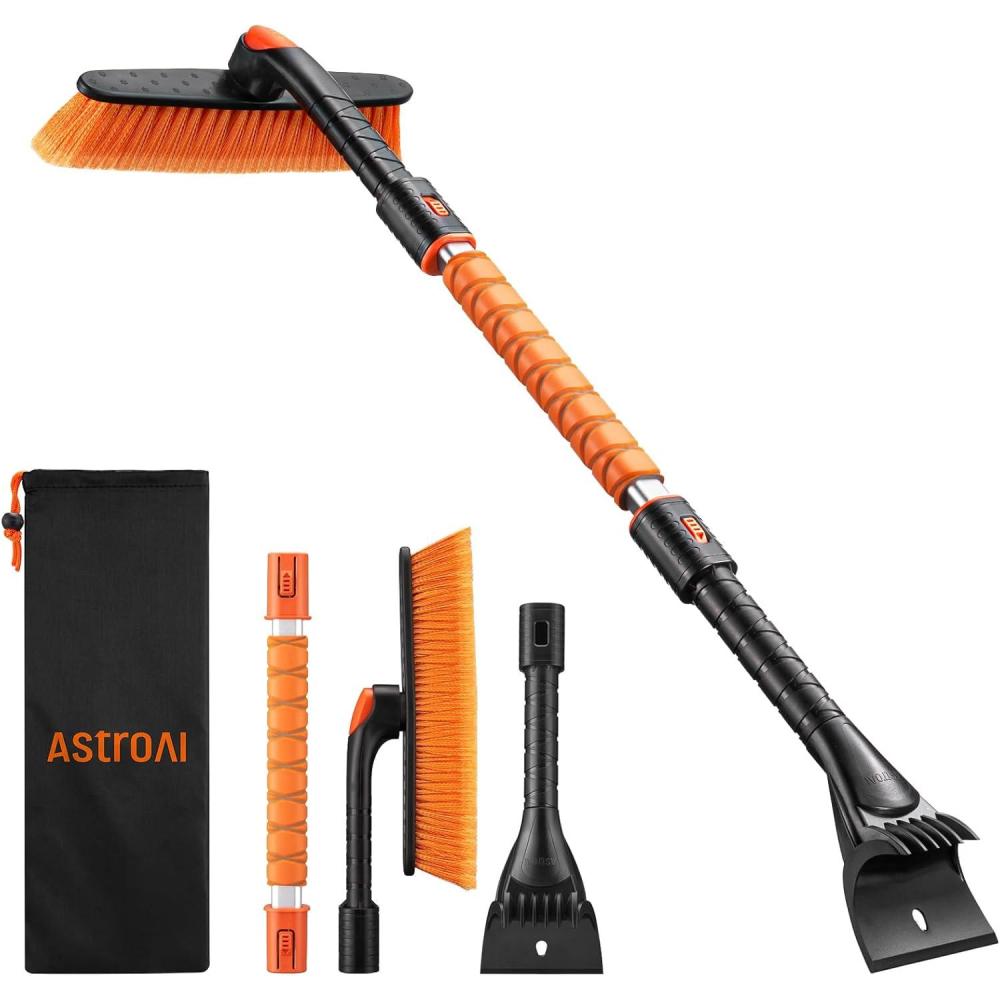 imageAstroAI 472quot Ice Scrapers for Car Windshield and Extendable Snow Scraper with Foam Grip and 360 Pivoting Brush Head for Christmas Car Auto Truck SUVBlueOrange