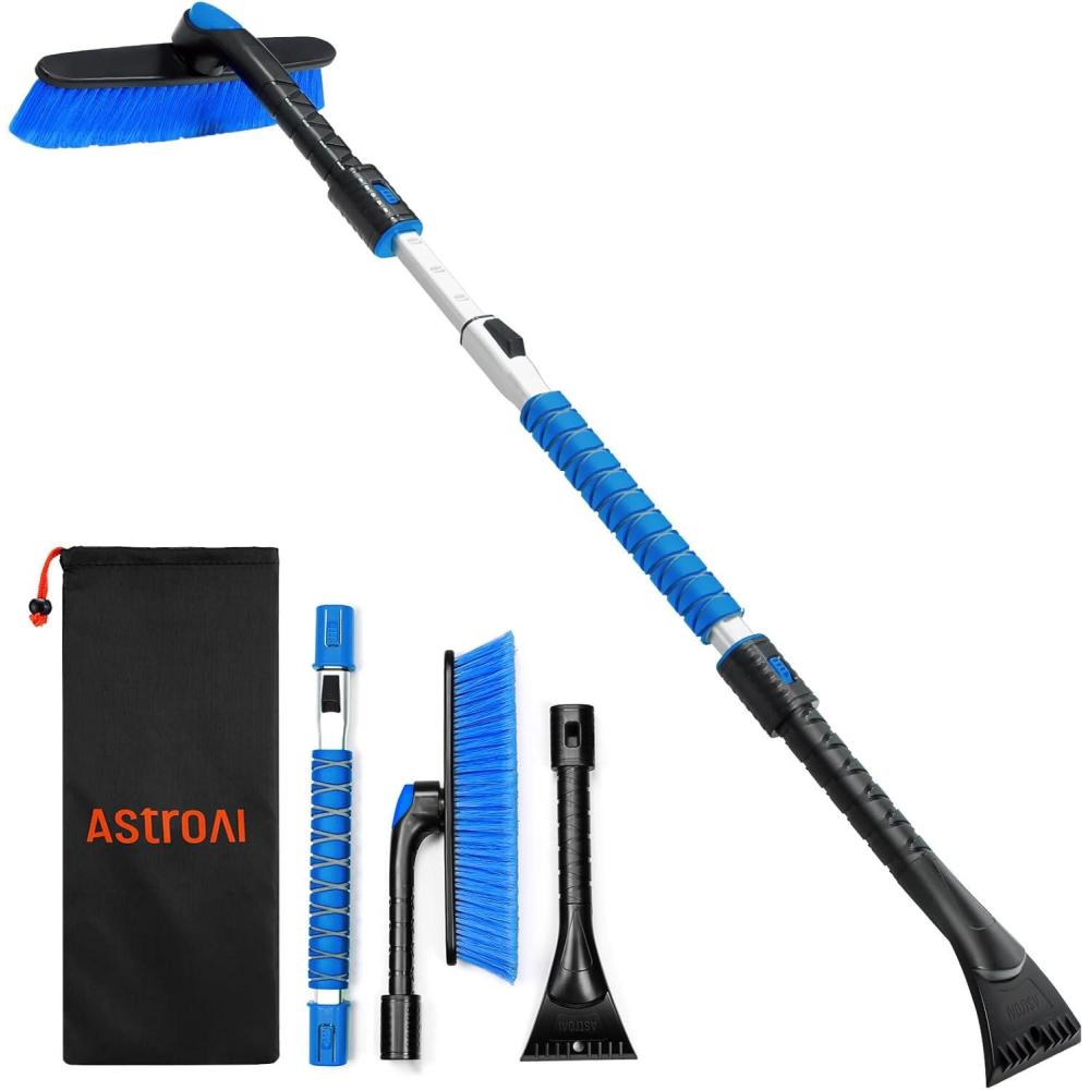 imageAstroAI 472quot Ice Scrapers for Car Windshield and Extendable Snow Scraper with Foam Grip and 360 Pivoting Brush Head for Christmas Car Auto Truck SUVBlueBlue