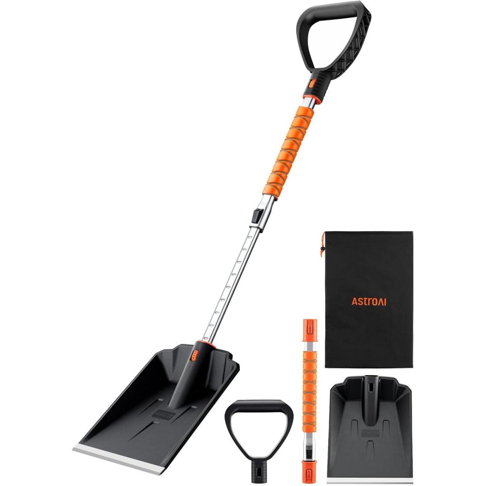imageAstroAI 62quot HeavyDuty Snow Shovel for Driveway with Adjustable Ergonomic DShape Handle 17Inch Wide Snow Shovel for Car with Stainless Steel Blade Easily Remove Heavy Snow from Driveway YardLightweightOrange Black