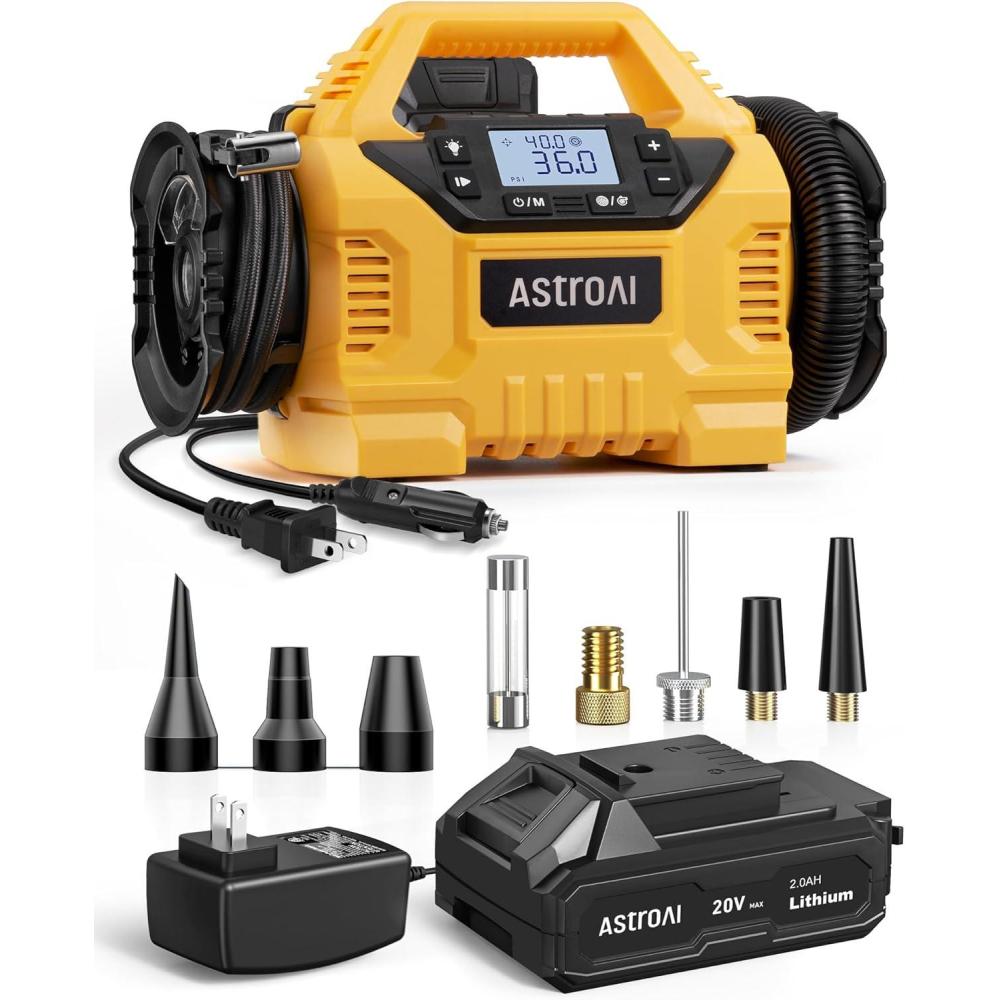 imageAstroAI Cordless Tire Inflator Portable Air Compressor for Car 160PSI with HD Screen 3 Power Sources ampamp Dual Powerful Motors Heavy Duty Air Pump InflationDeflation father day gifts