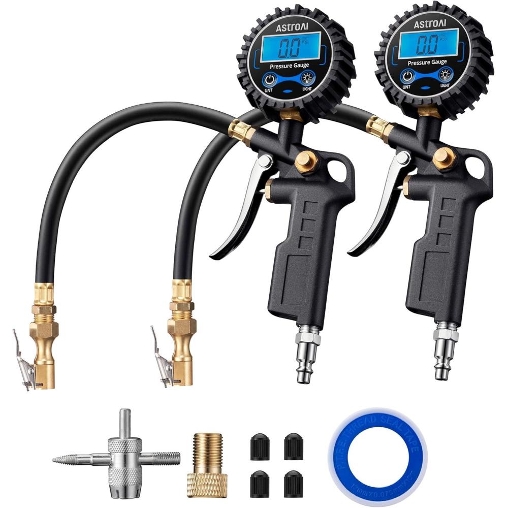 imageAstroAI Digital Tire Pressure Gauge with Inflator 250 PSI Air Chuck ampamp Compressor Accessories Heavy Duty with Quick Connect Coupler 01 Display Resolution Car Accessories 2pack2 Pack