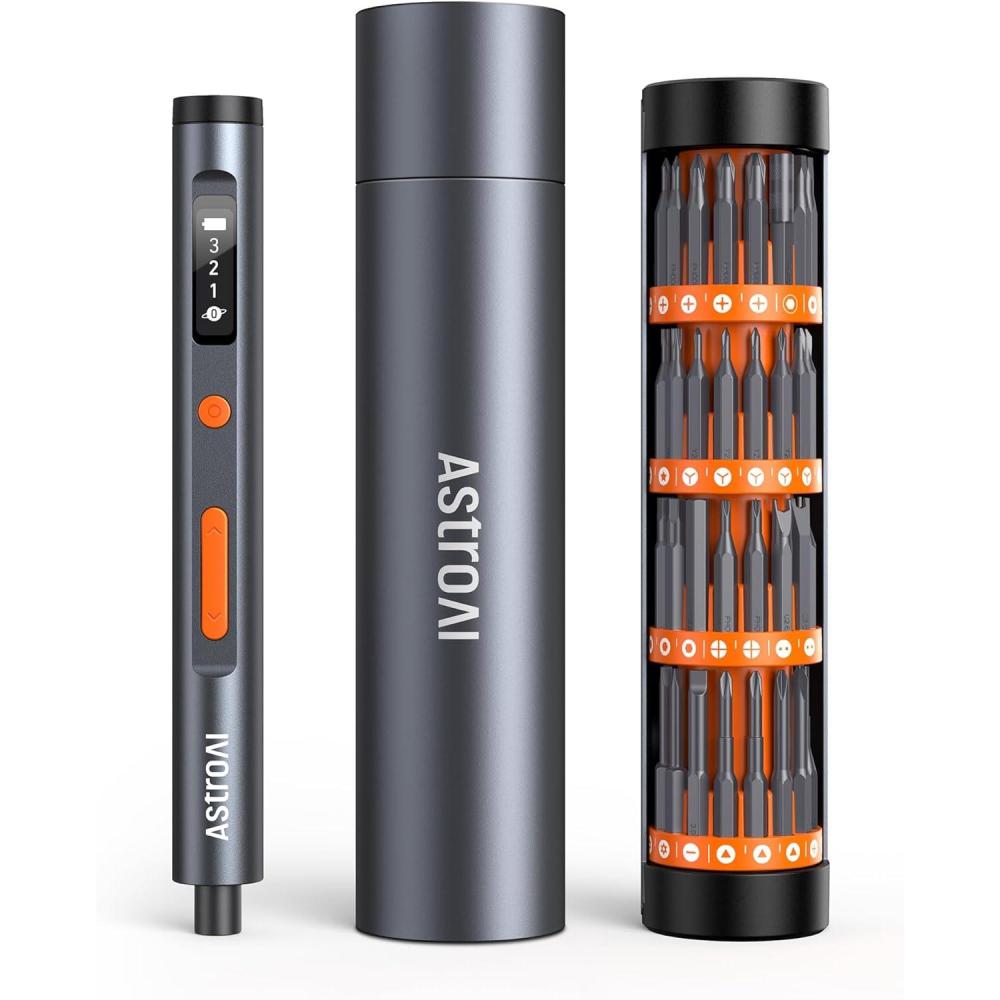 imageAstroAI ES60 37V Mini Electric Screwdriver 63in1 Electric Screwdriver Cordless Set with 60 Magnetic Bits Rotatable Magnetic Storage Repair Tool Kit for Phone Camera Laptop WatchOrange