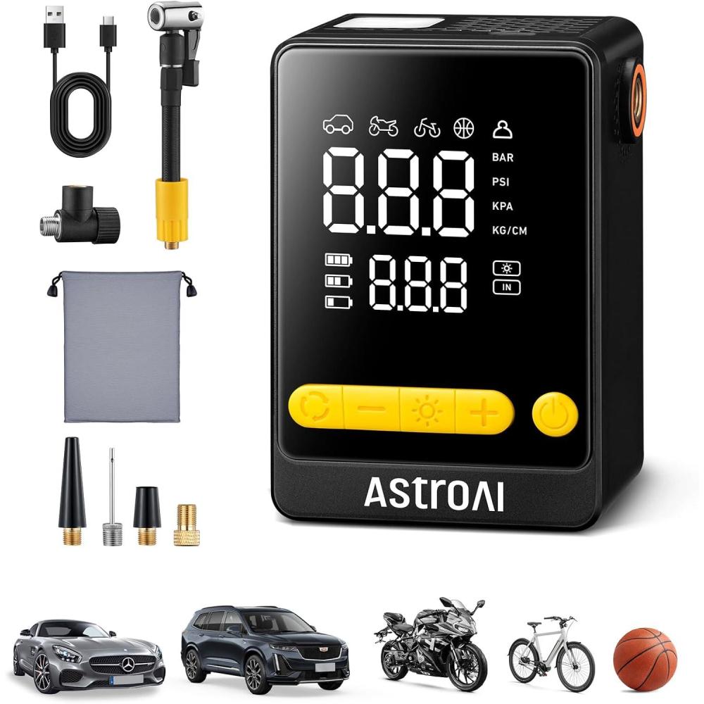 imageAstroAI L10 Mini Tire Inflator Portable Air Compressor150PSI Air Pump for Car Tires with Digital Pressure GaugeBike Tire Pump with LED LightPortable Tire Inflator for CarsBikesMotorcyclesBallsCompact