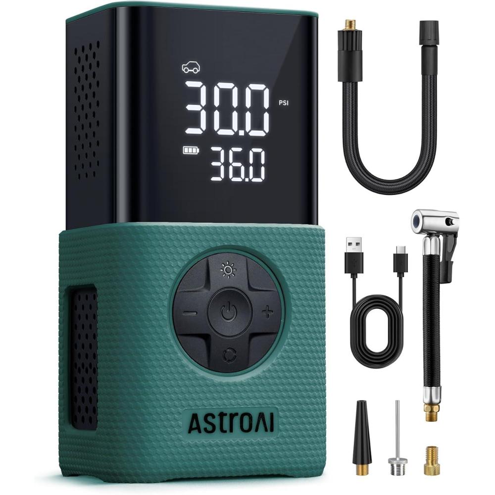 imageAstroAI L7 Tire Inflator Portable Air Compressor Cordless2pack Bike Pump with Digital Dual Values Display 150 PSI Car Tires Pump with LED Lights Air Pump for Cars Motorcycles Bikes Balls OrangeGreen